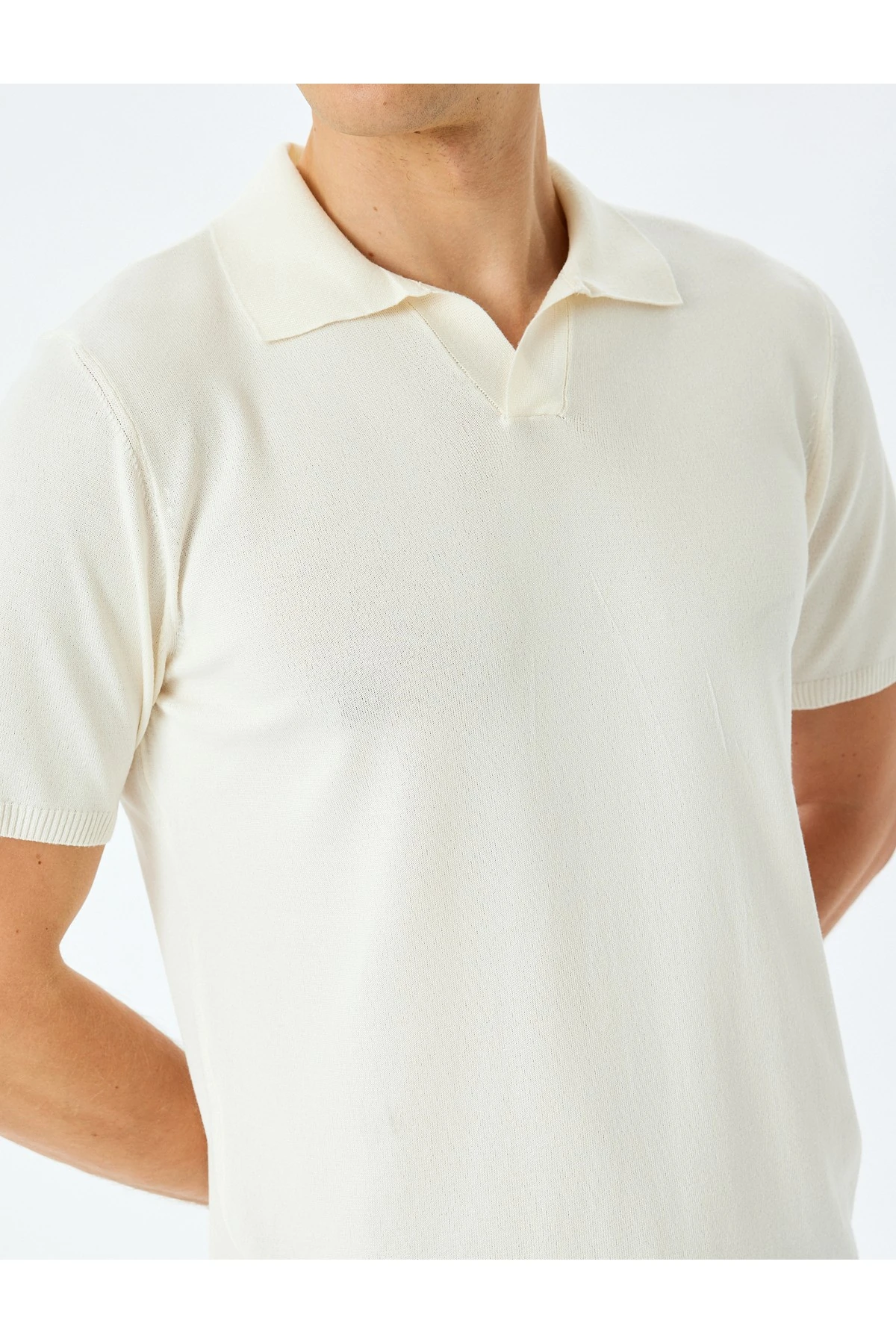 Slim Fit Polo Yaka Kısa Kollu Triko Kazak