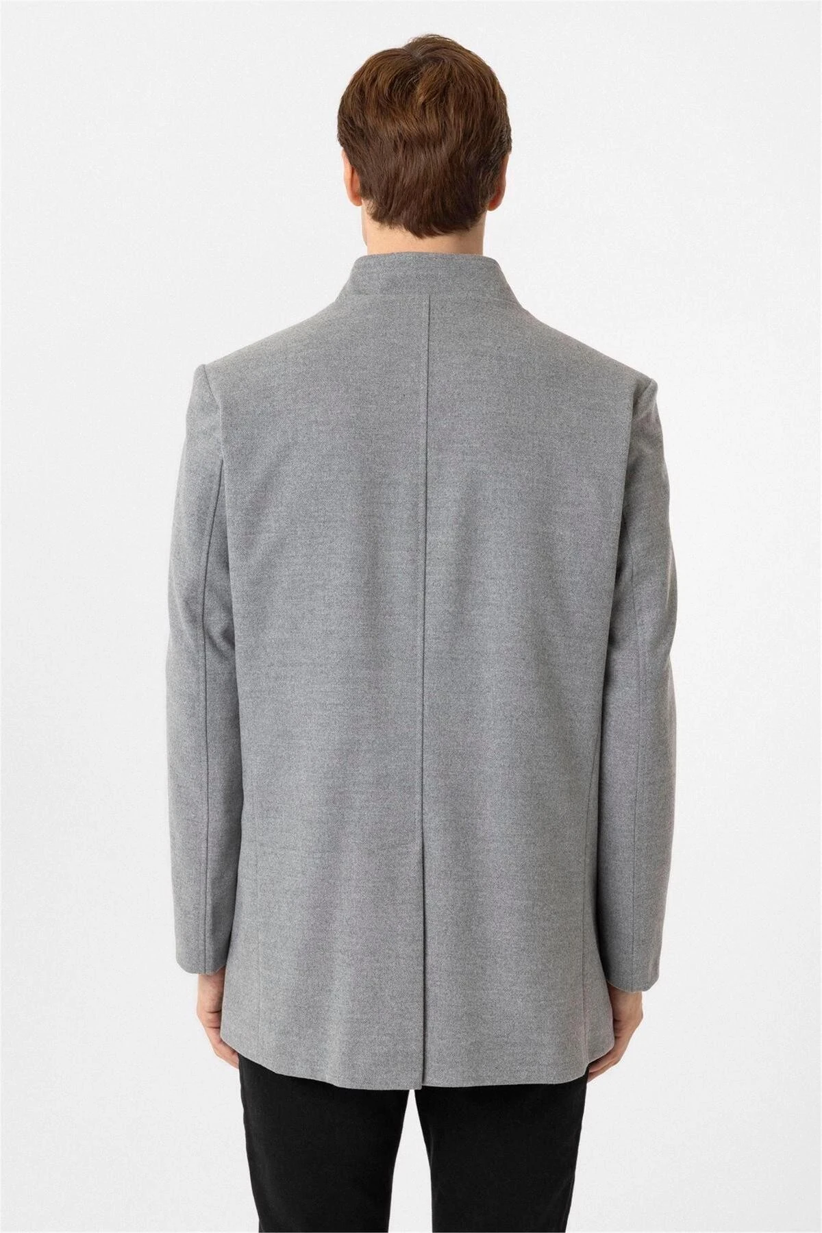 Antrasit Slim Düz Hakim Yaka Kaban