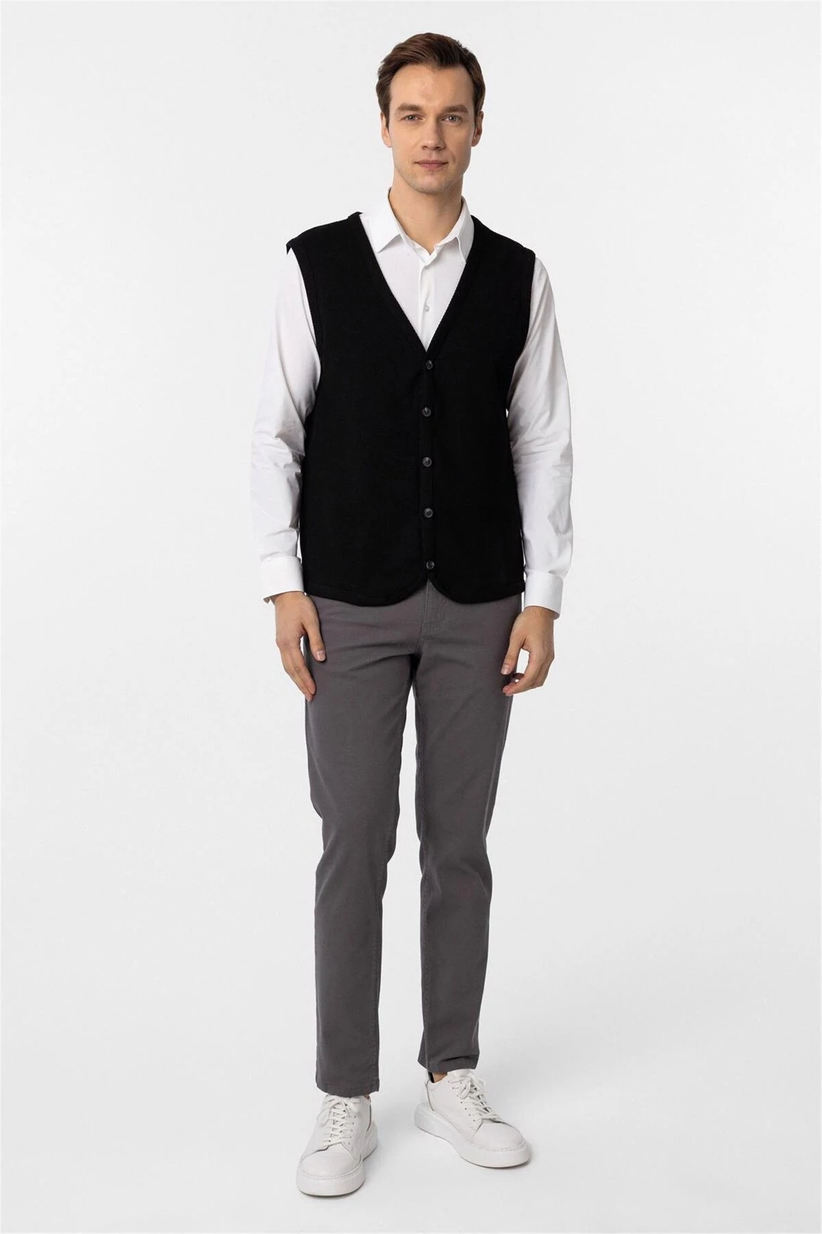 Regular Kalıp Kapitone Desenli V Yaka Yelek