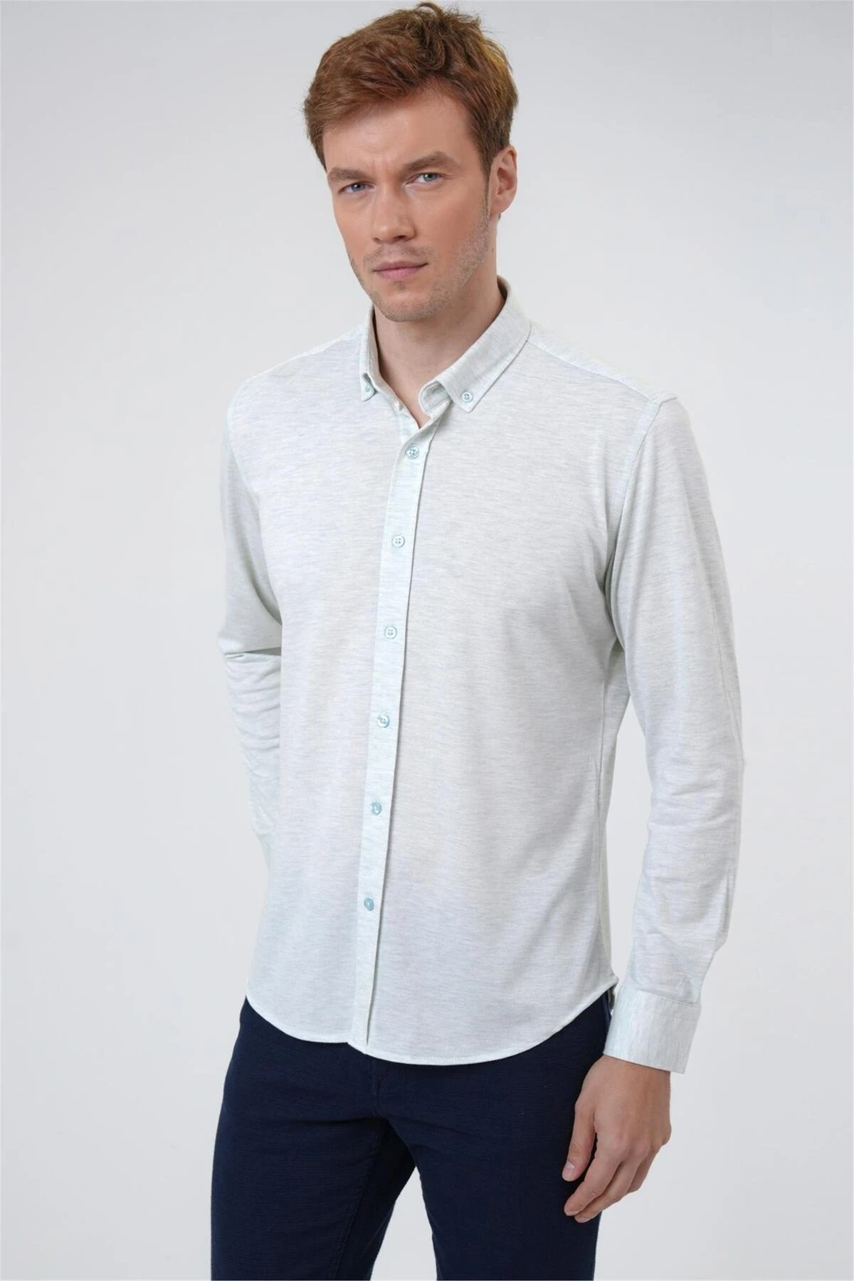 Manşetli Slim Armürlü Gömlek
