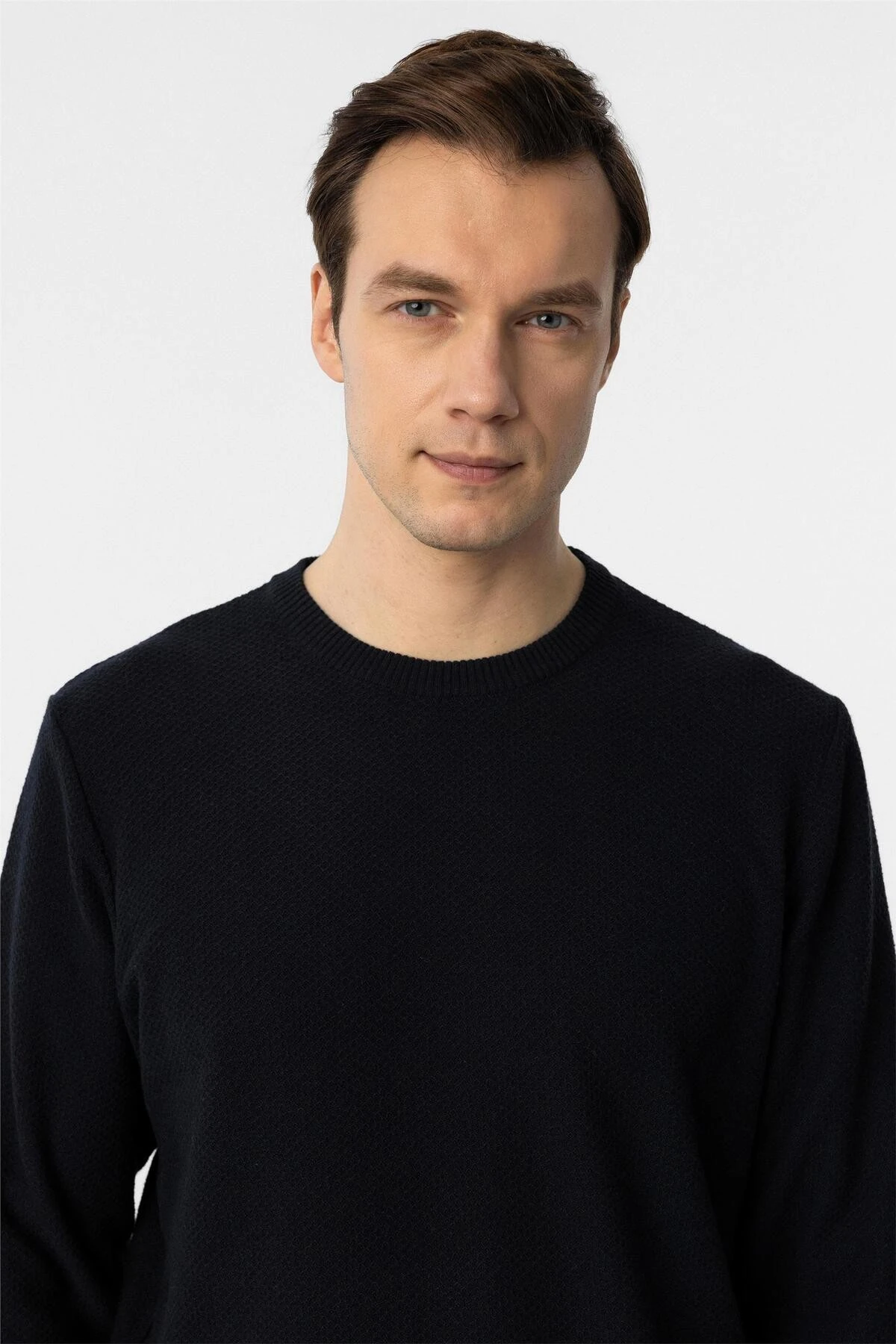 Lacivert Regular Desenli Bisiklet Yaka Triko