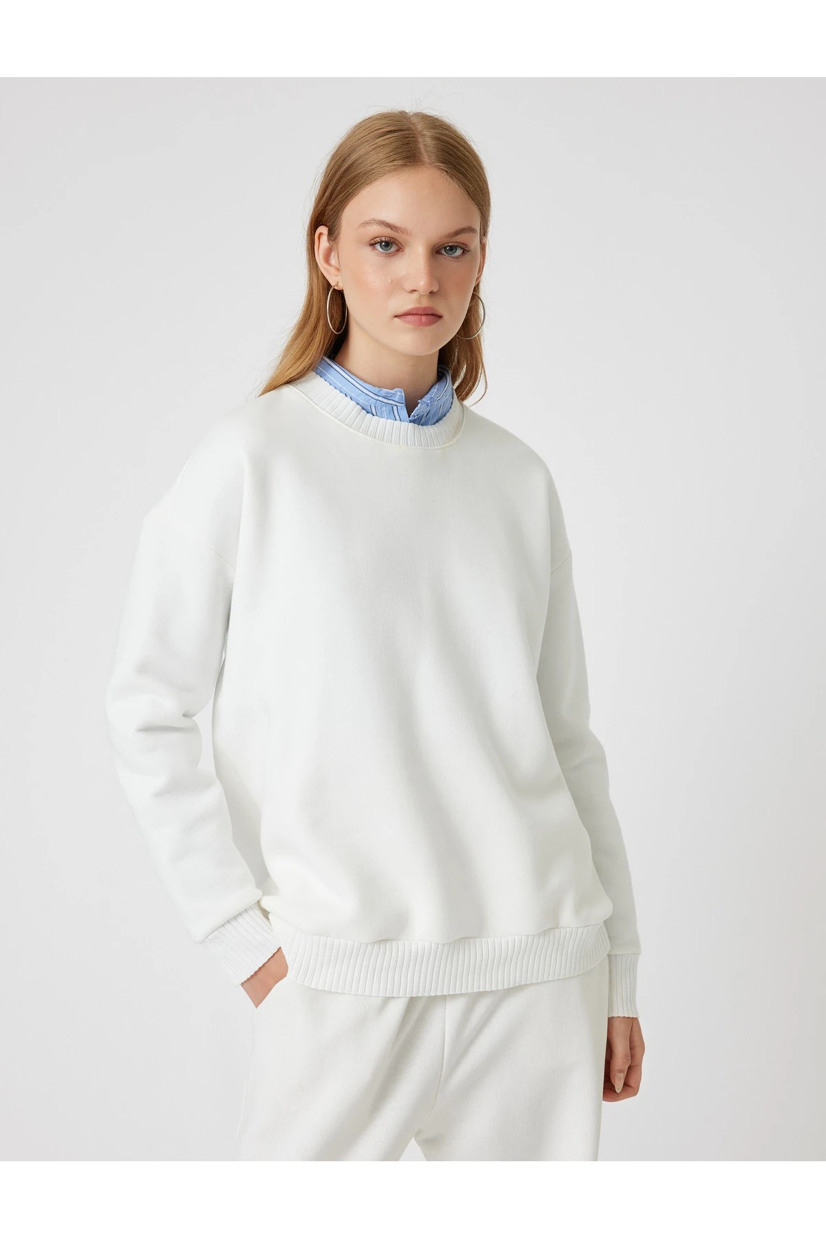 Şardonlu Basic Oversize Sweatshirt Uzun Kollu Bisiklet Yaka