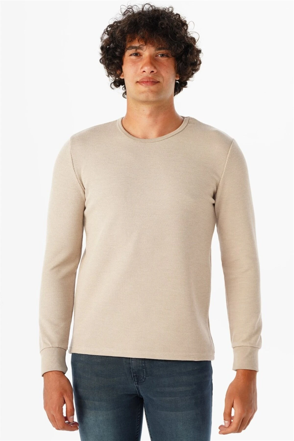 Süvari O Yaka Uzun Kol Lacivert Waffle Desenli Slim Fit Erkek Triko