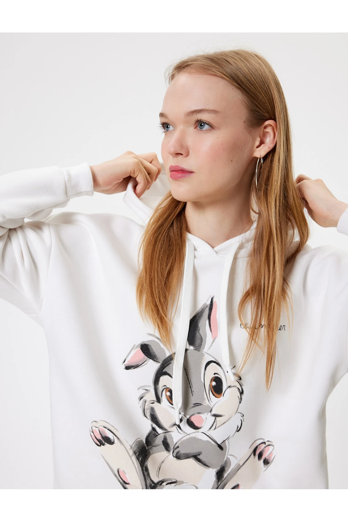 Bambi Baskılı Şardonlu Lisanslı Kapüşonlu Oversize Sweatshirt