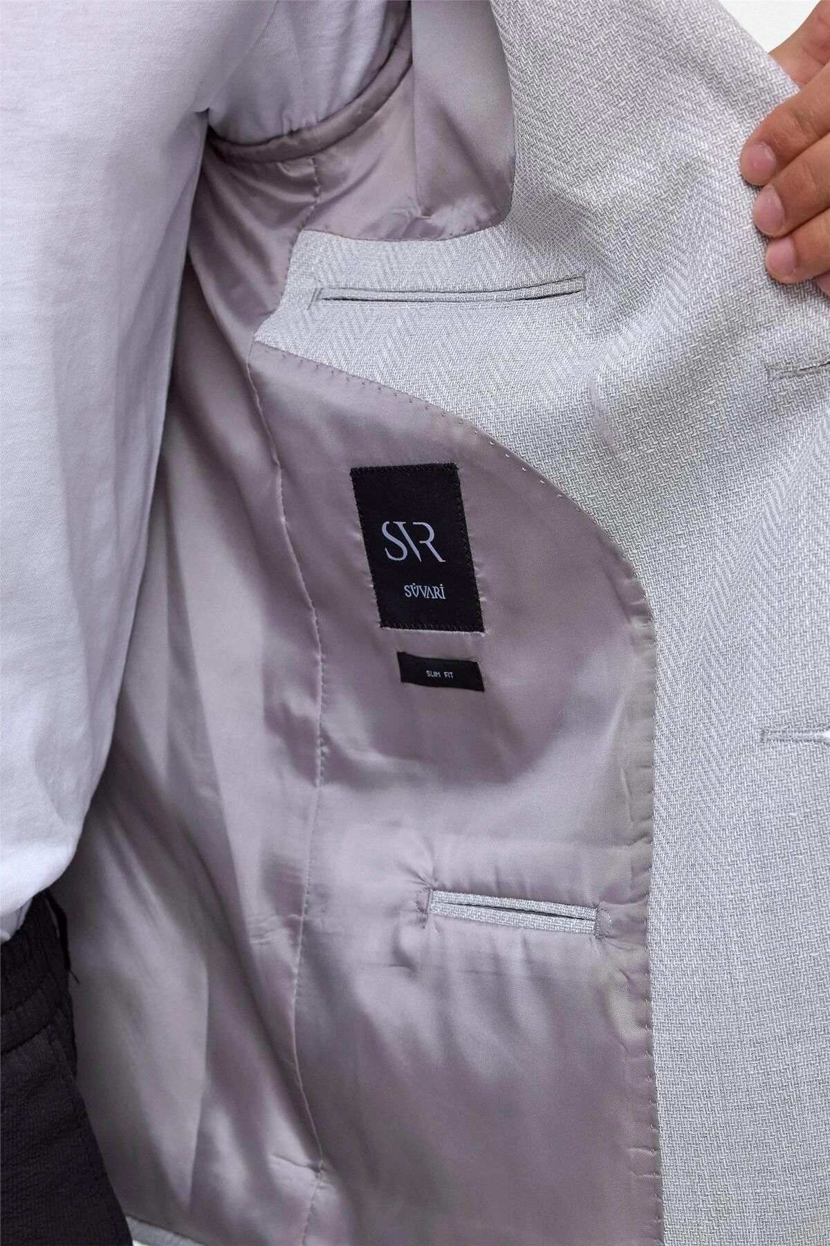 Gri Slim Desenli Mono Yaka 6 Drop Ceket