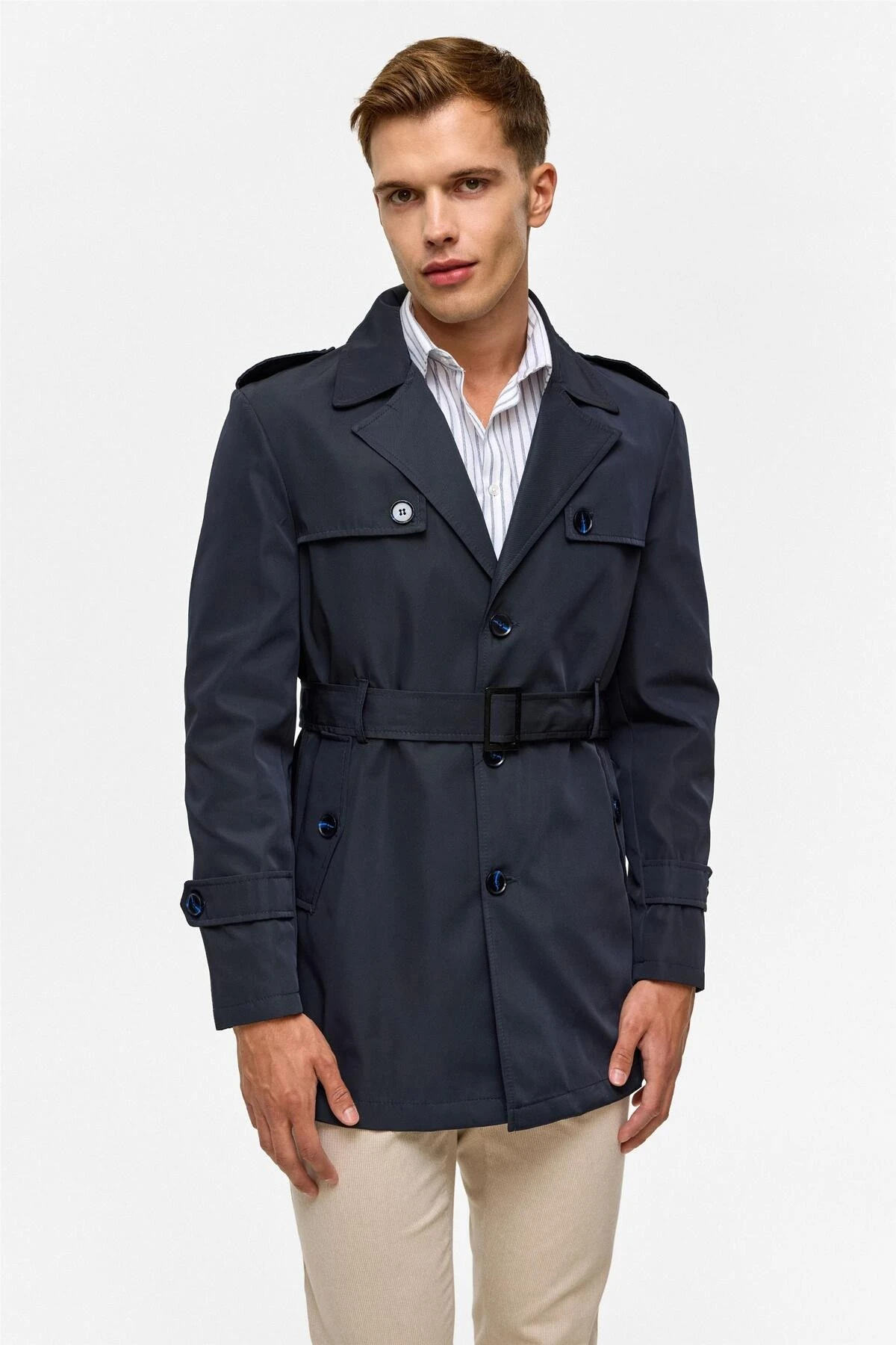 Lacivert Slim Düz Mont