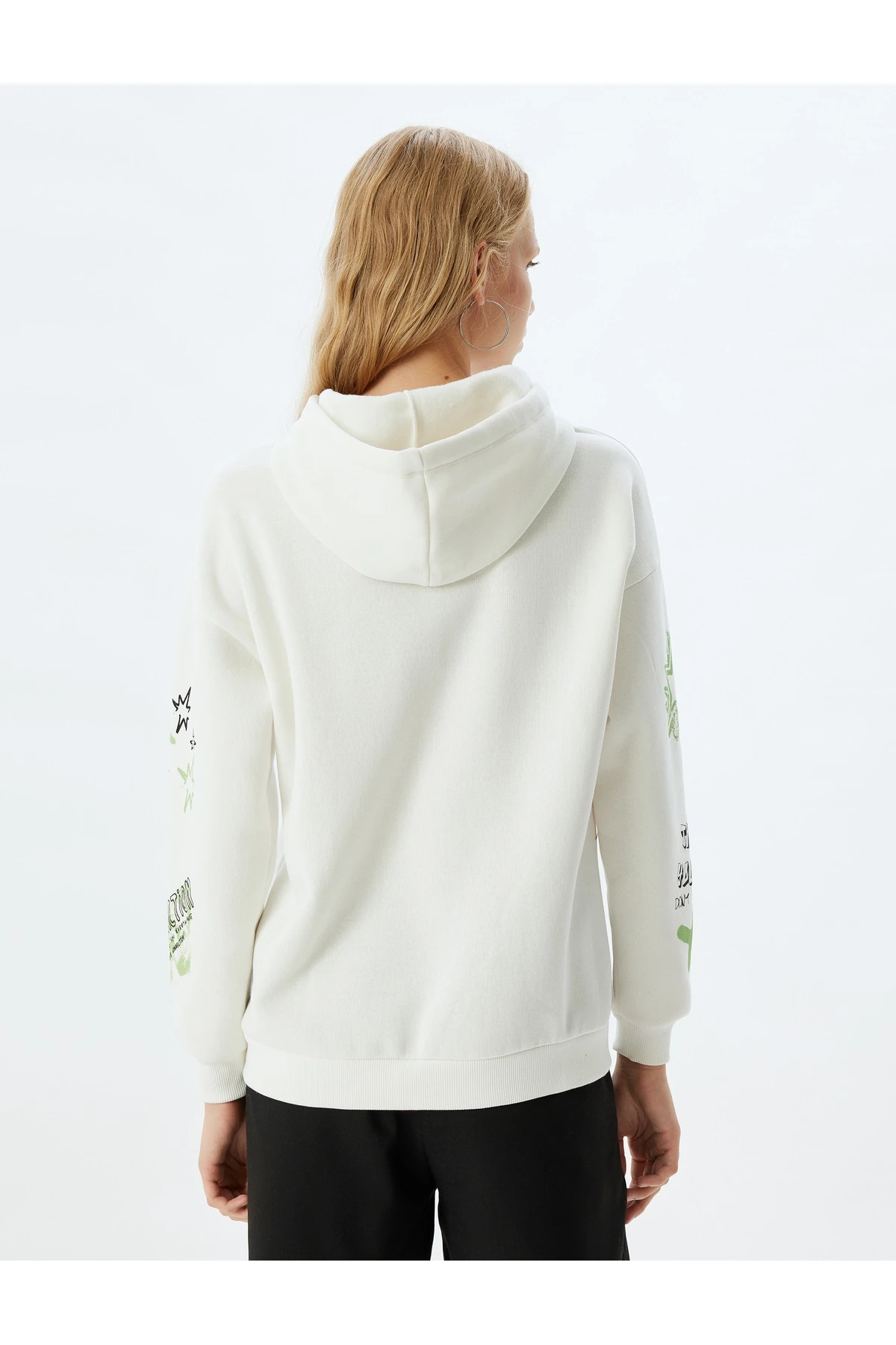 Şardonlu Kapüşonlu Sweatshirt Slogan Baskılı Rahat Kalıp