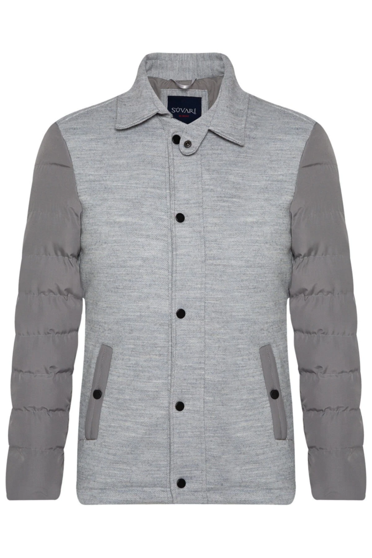 Yünlü Kapitone Gri Erkek Mont