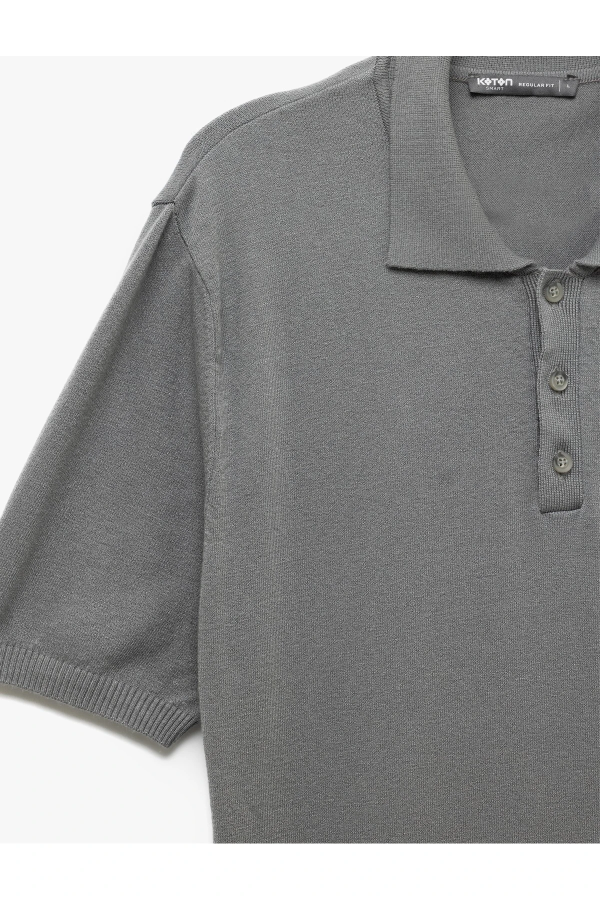 Düğmeli Polo Yaka Viskon Karışımlı Kısa Kollu Triko Kazak