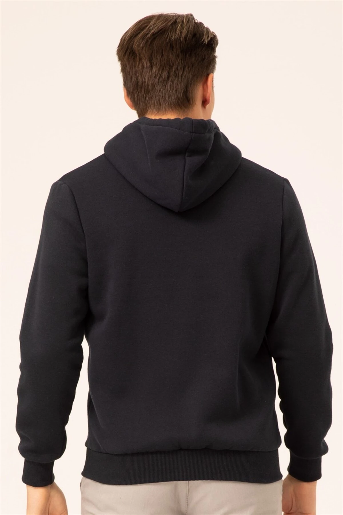 Süvari 3 Iplik Kapşonlu Fermuarlı Siyah Sweatshirt