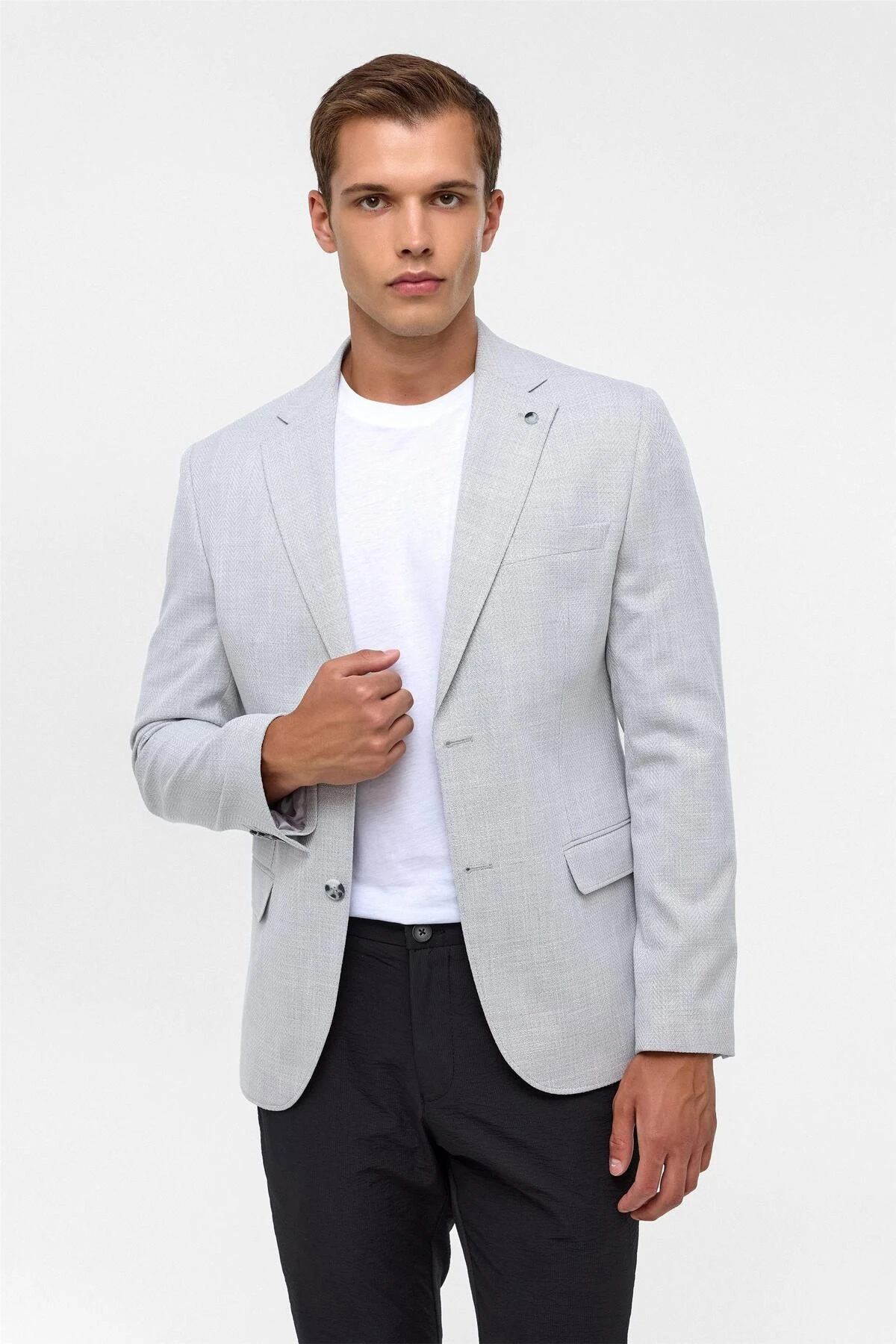 Gri Slim Desenli Mono Yaka 6 Drop Ceket