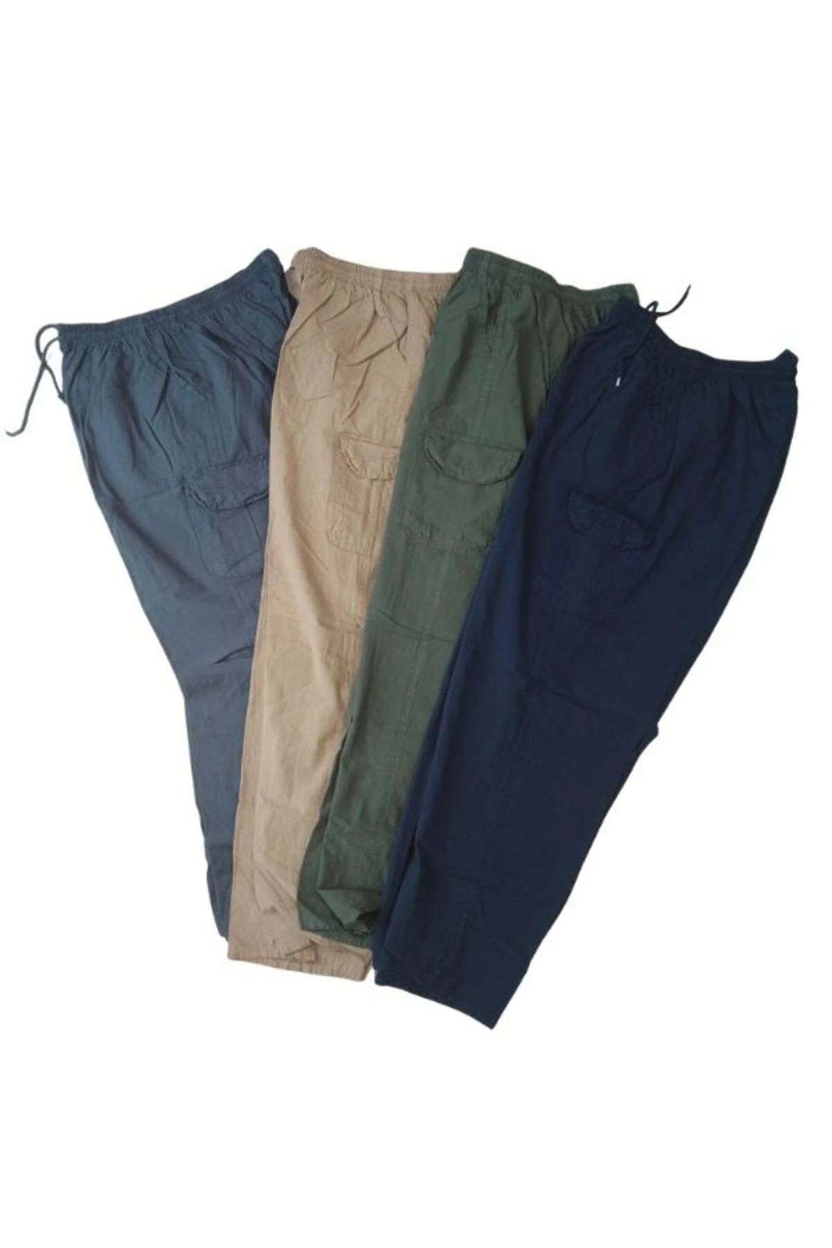 %100 Keten Süper Battal Pantolon 6XL-7XL-8XL | Bel Lastikli, Yandan Cepli Rahat Kesim