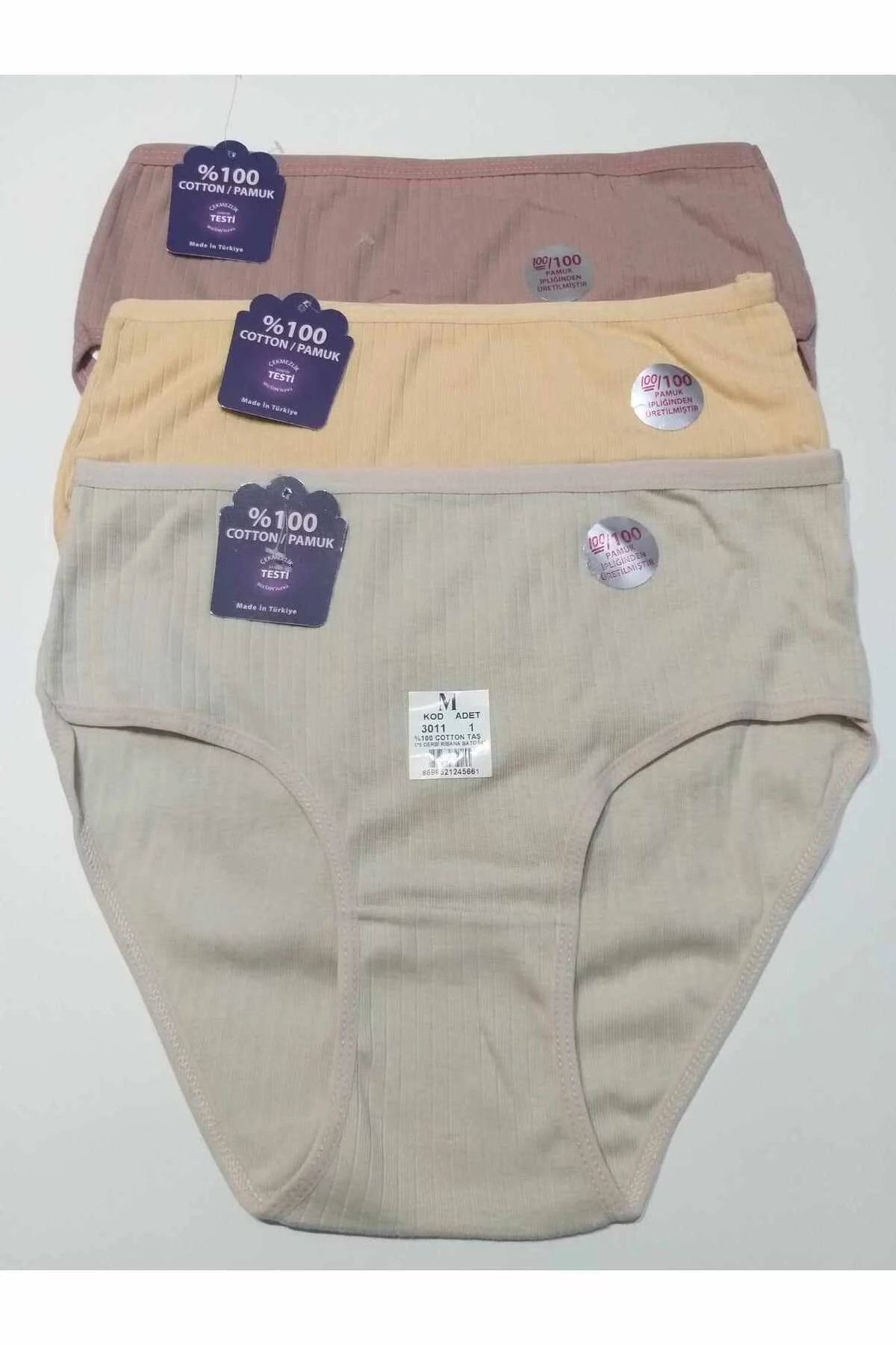Kadın Külot Yüksek Bel Bato Fitilli 3'lü Ten,taş,gül Kurusu %100 Pamuk Yumuşacık Likralı Esnek