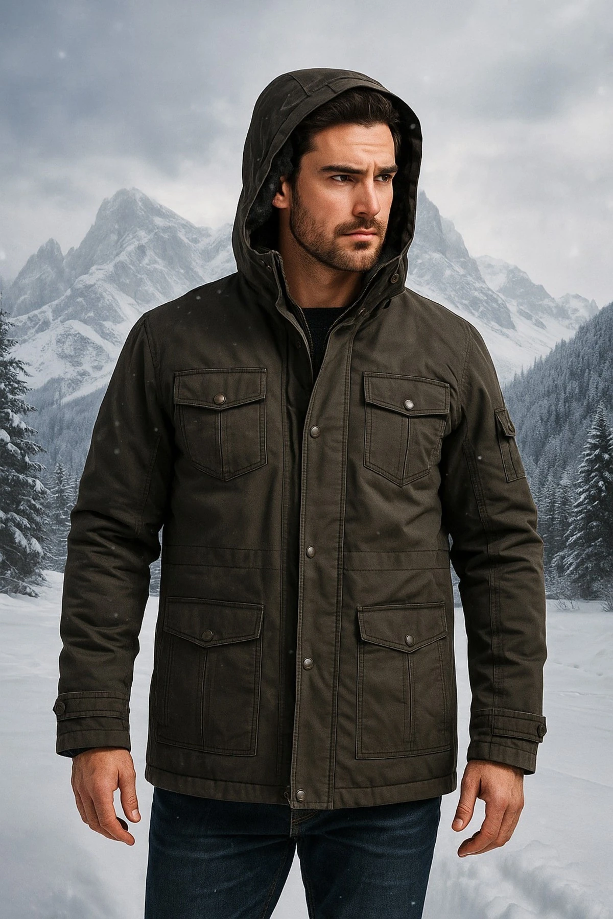 FULLKÜRKKAPLI SUYA RÜZGARA DAYANIKLI DAĞCI ASKERİ KABAN PARKA