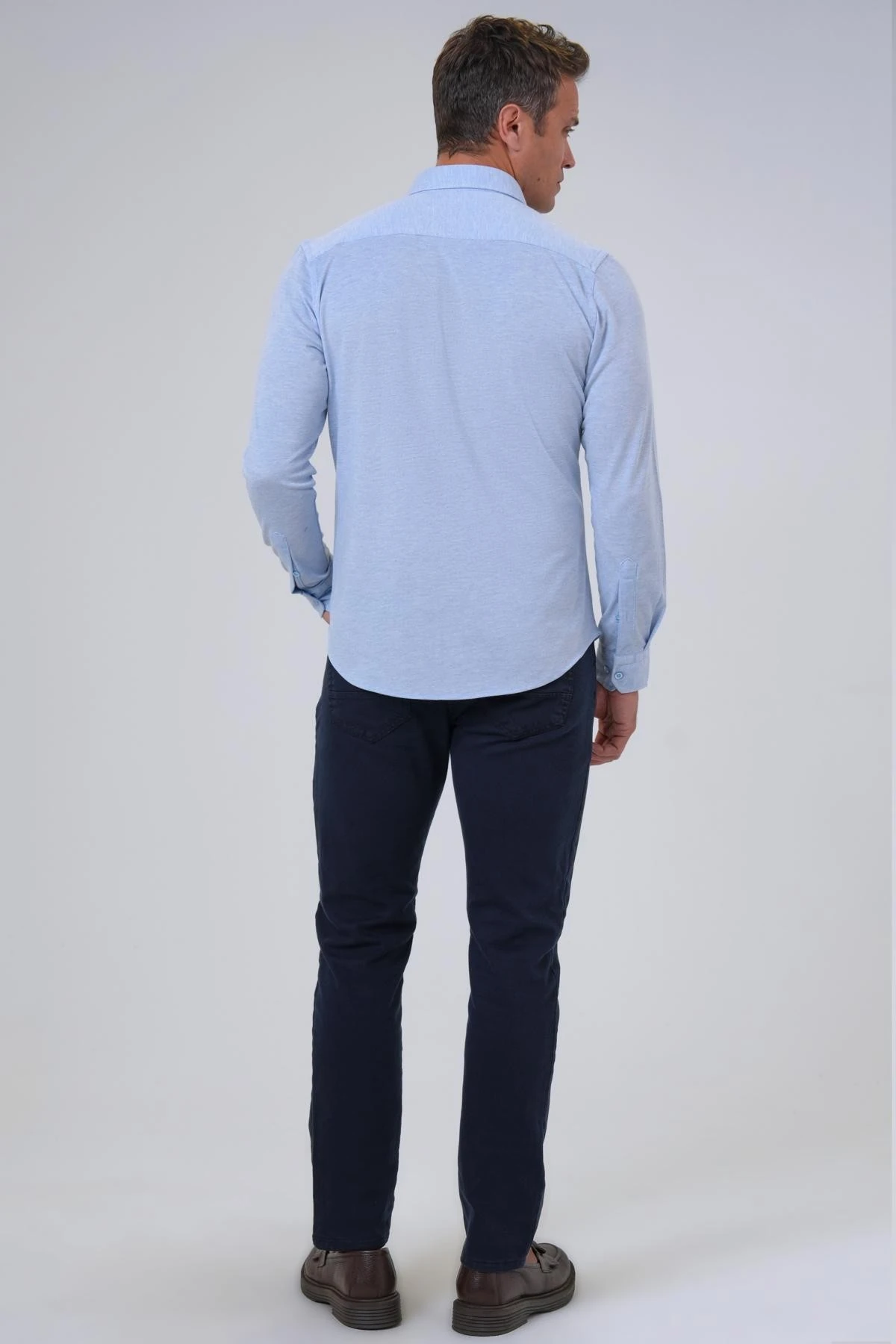 Manşetli Slim Armürlü Gömlek