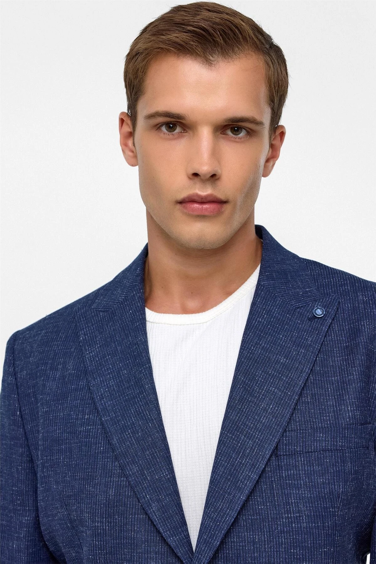 Lacivert Regular Desenli Sivri Yaka 4 Drop Ceket