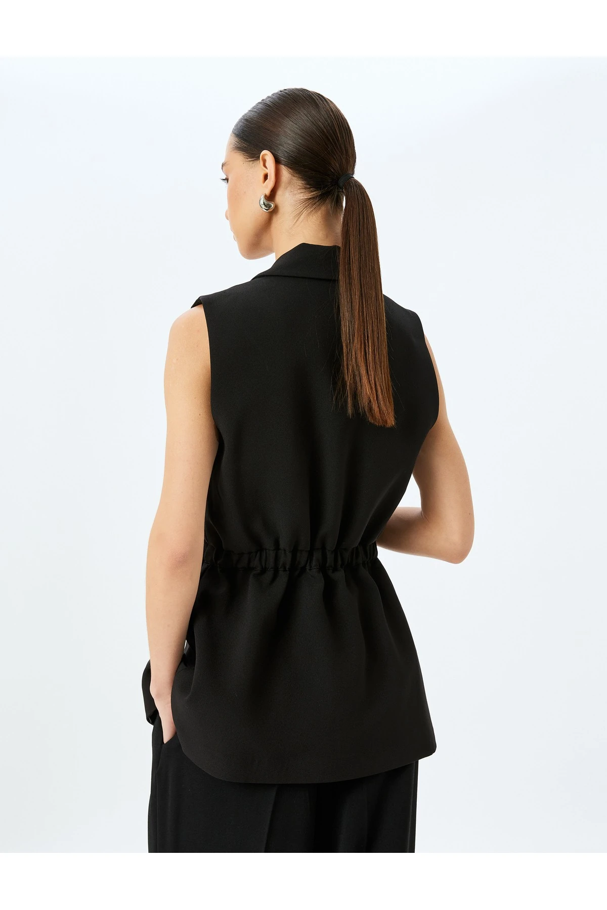 Kemerli Kruvaze Uzun Blazer Yelek