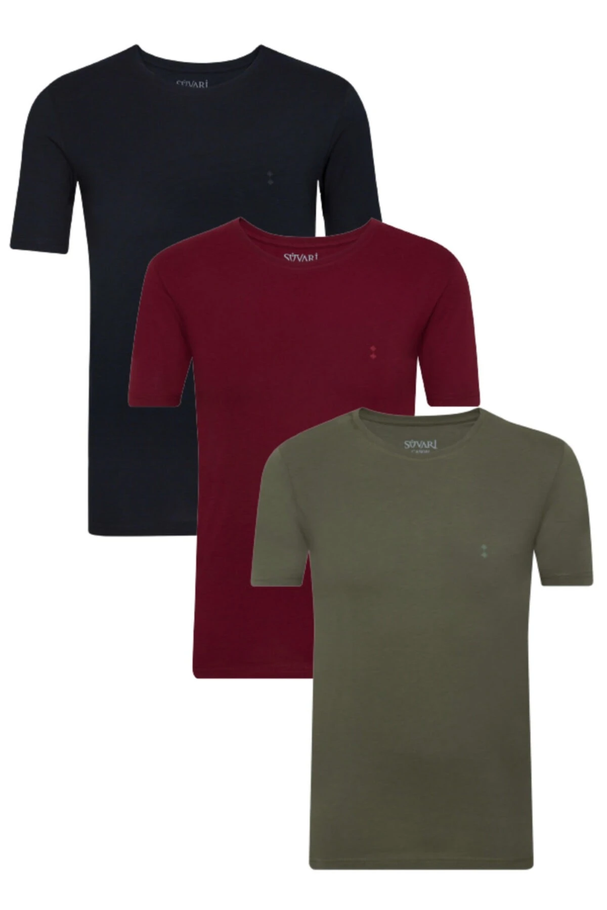 Erkek Siyah Beyaz Haki Pamuk O Yaka 3lü Tshirt