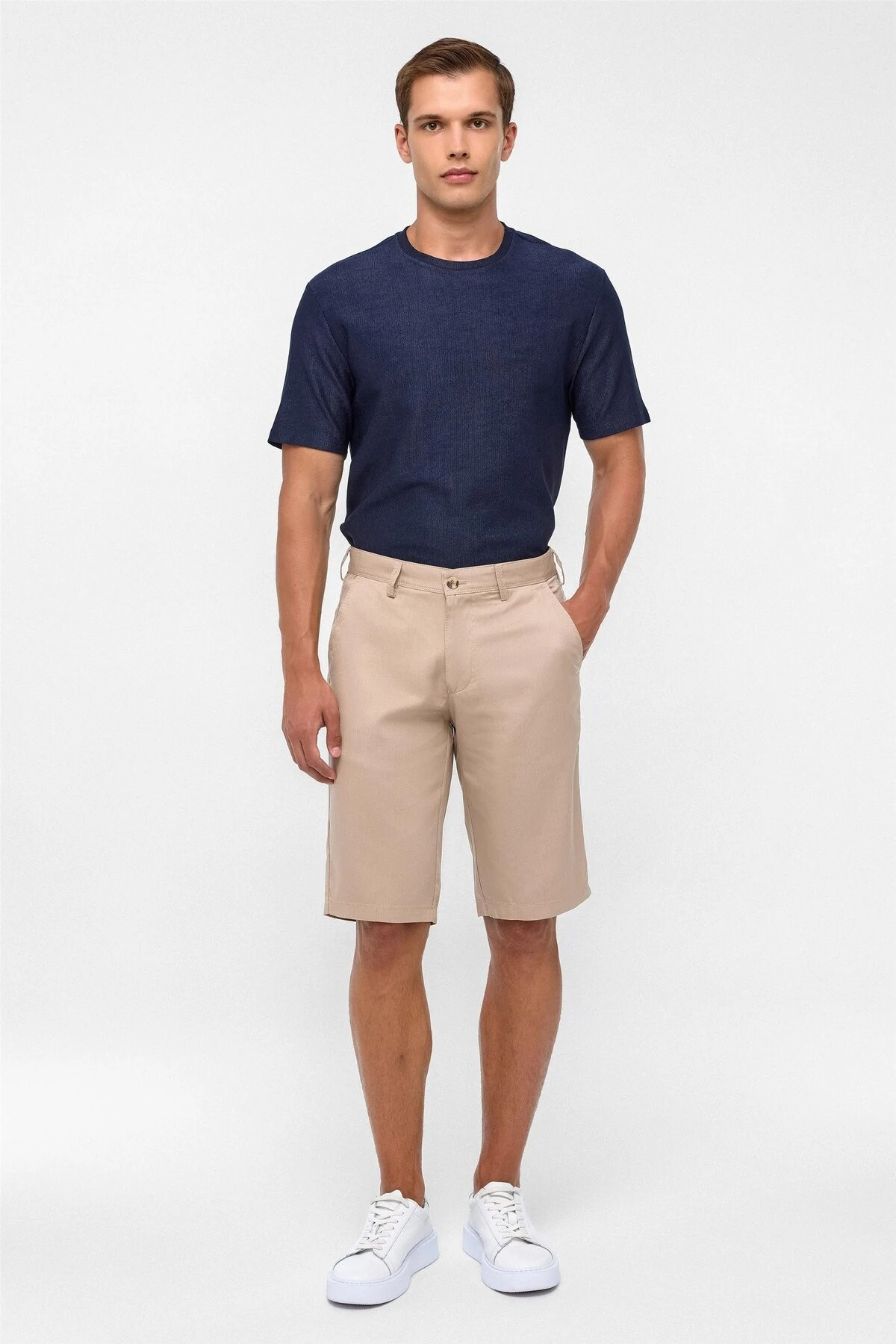 Lacivert Regular Düz Bermuda Şort