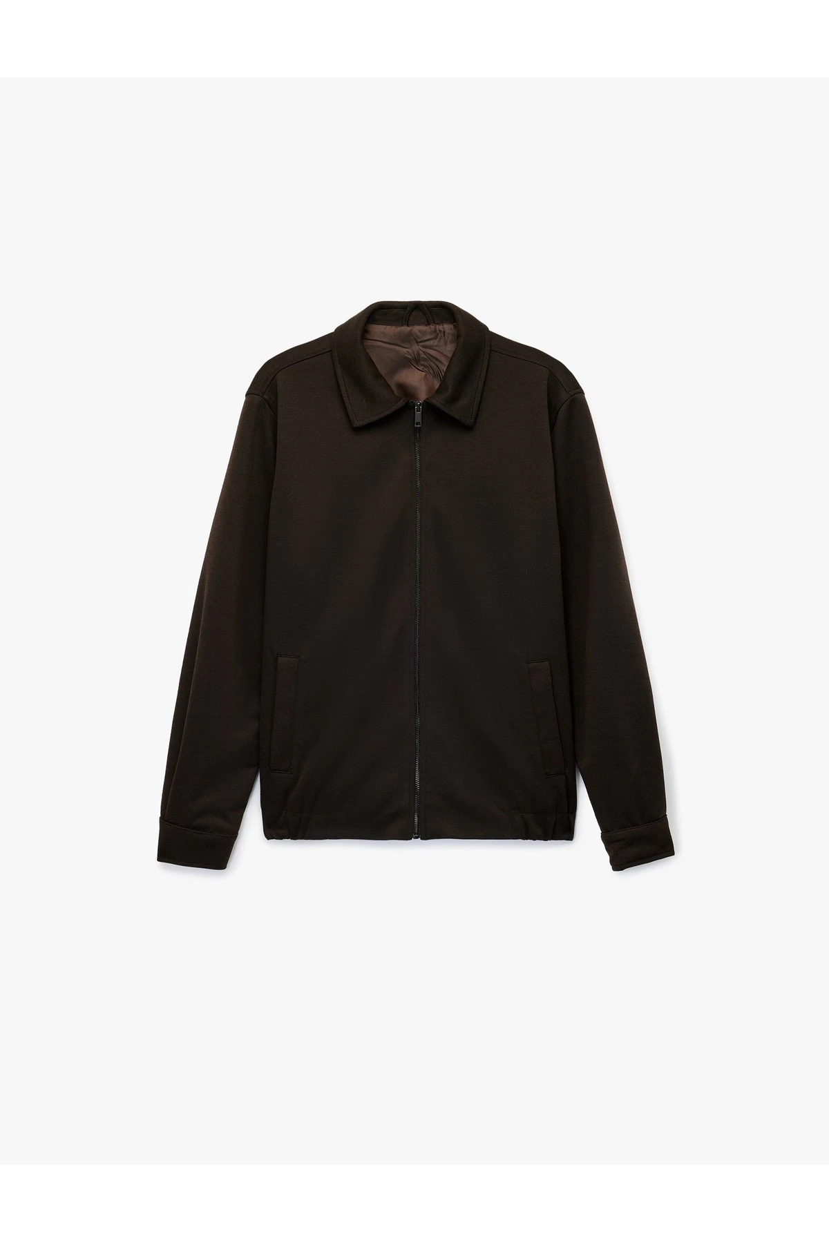 Viskon Karışımlı Cep Detaylı Fermuarlı Gömlek Yaka Mevsimlik Ceket