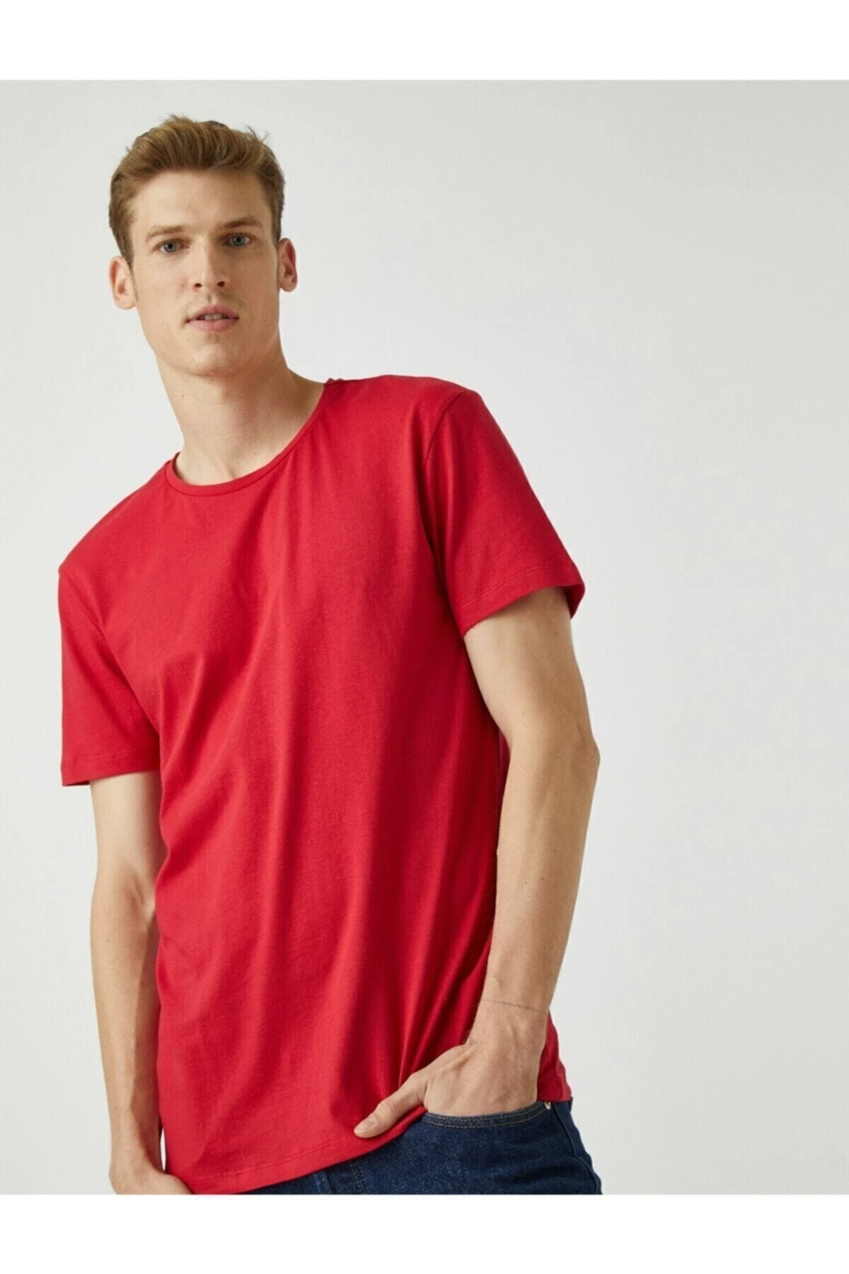 Erkek Sarı Basic Kisa Kollu Bisiklet Yaka Tisört