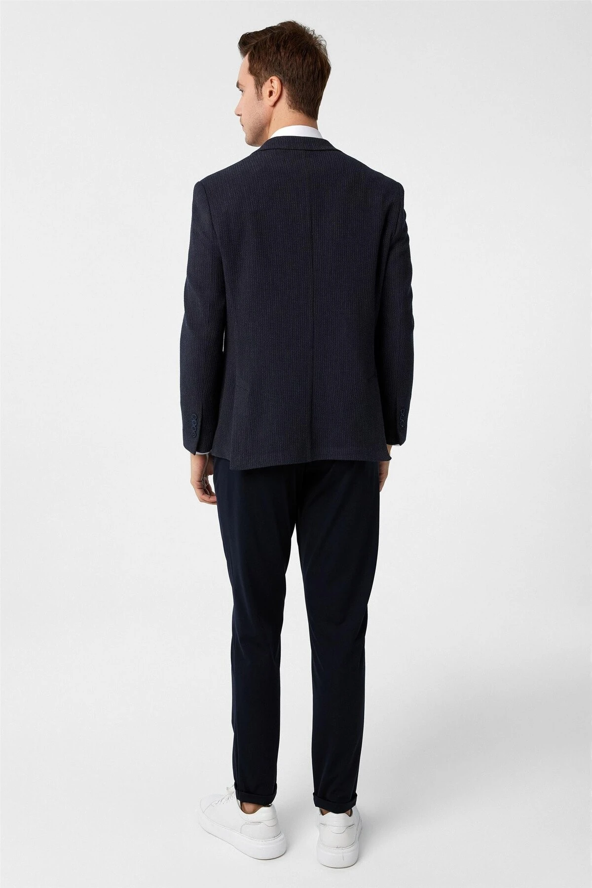 Lacivert Regular Fit Desenli 4 Drop Ceket