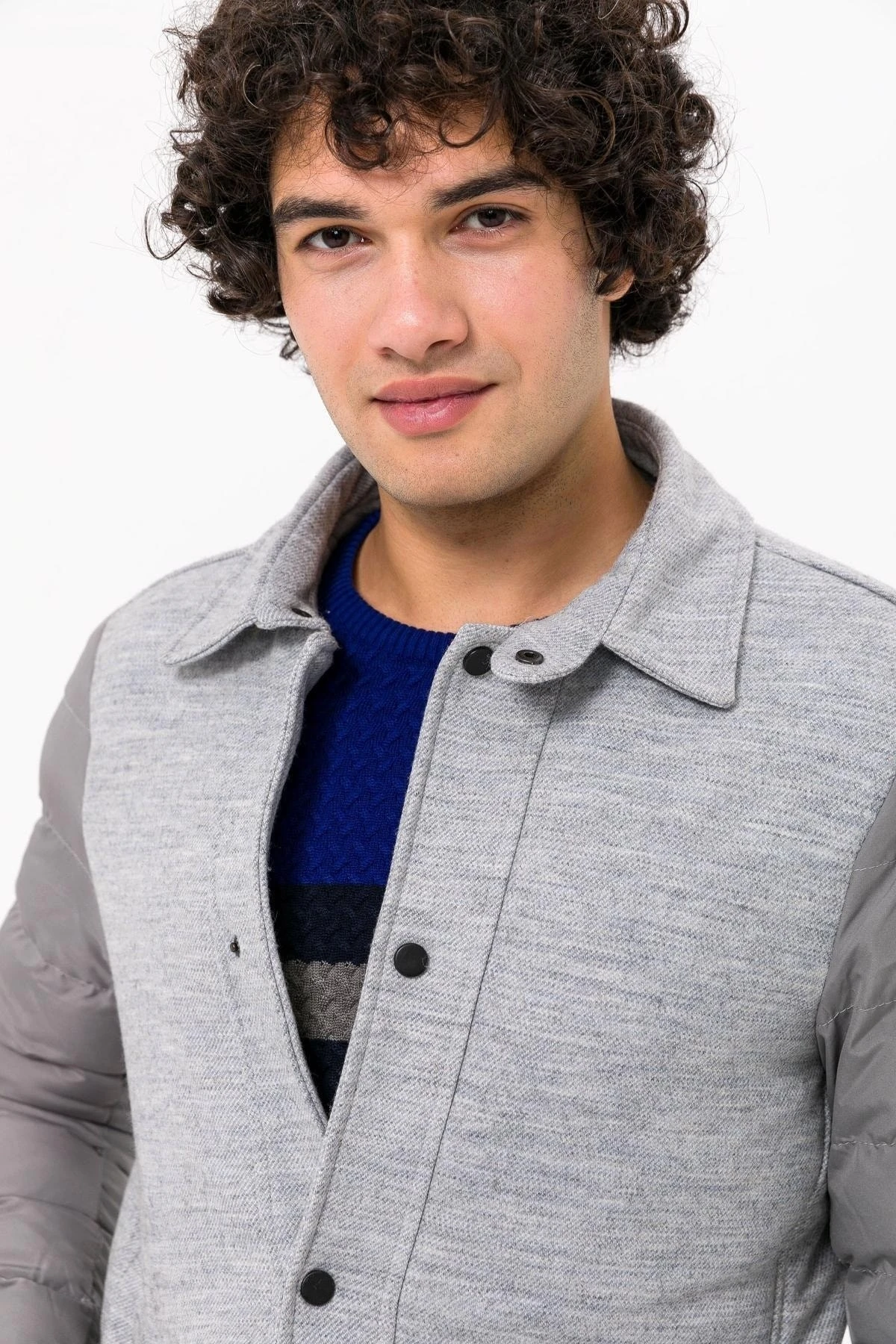 Yünlü Kapitone Gri Erkek Mont