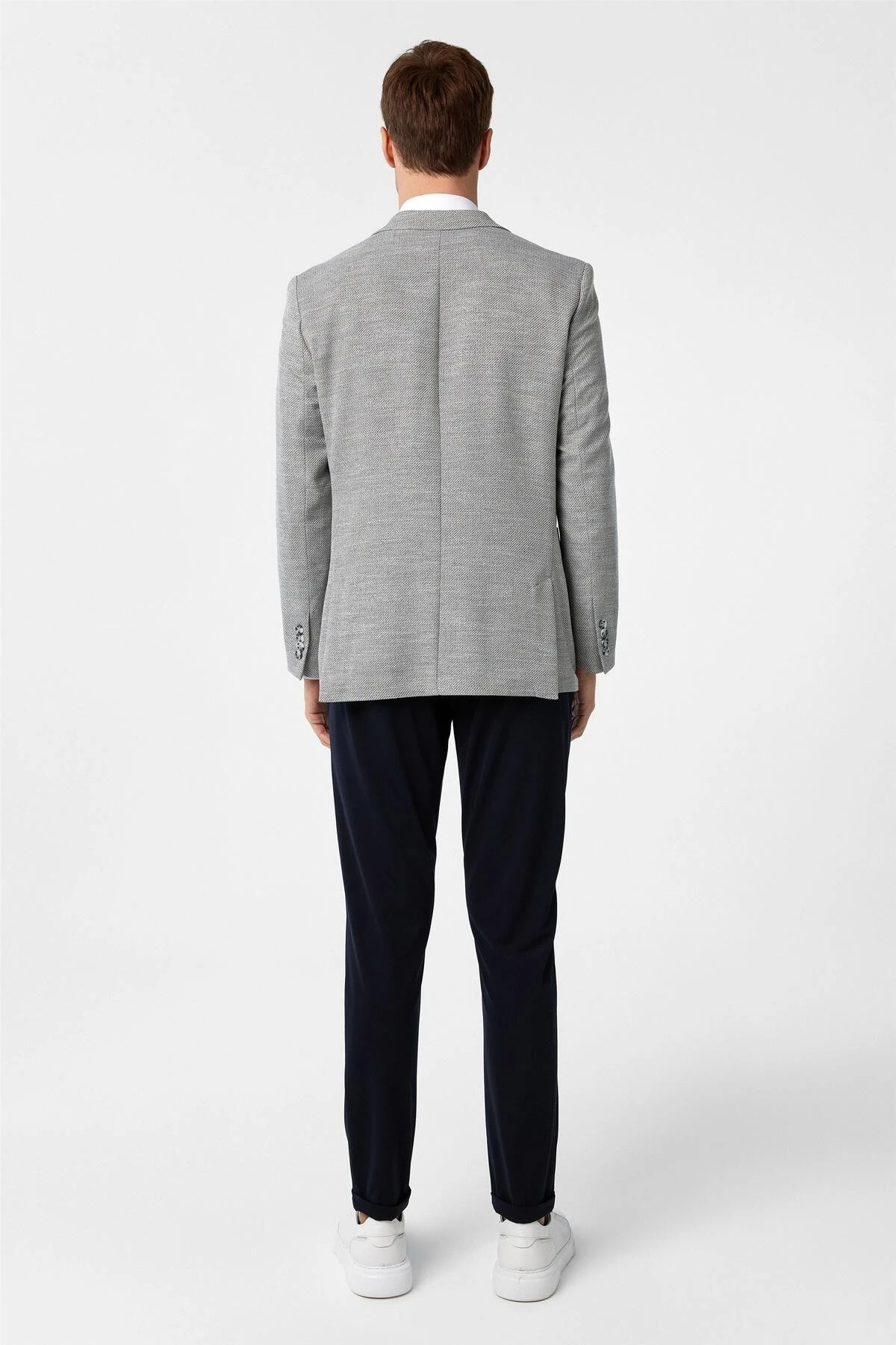 Antrasit Regular Fit Desenli Sivri Yaka 6 Drop Ceket