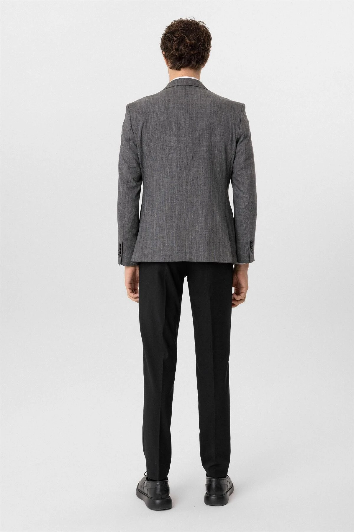 Siyah Slim Fit Desenli Sivri Yaka 6 Drop Yelekli Klasik Takım Elbise