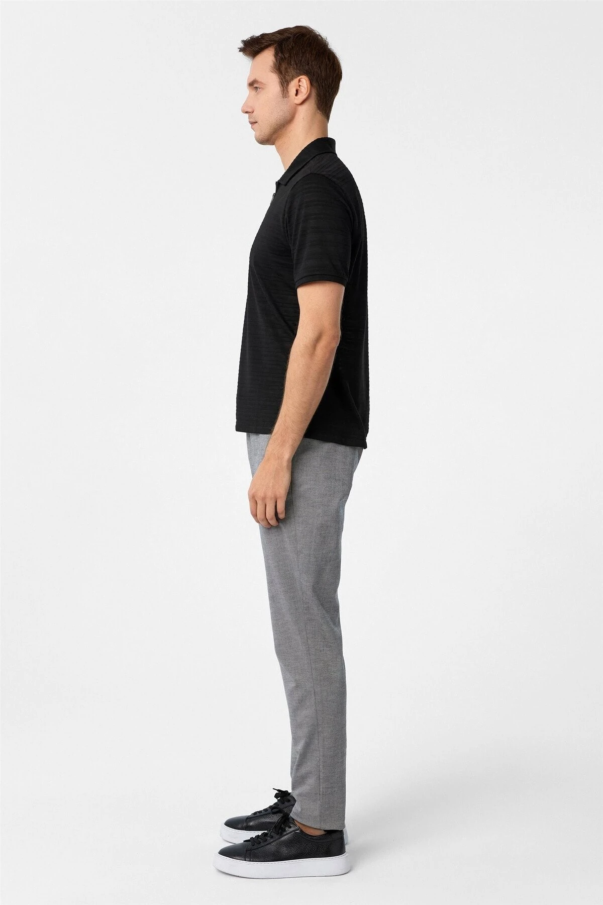 Siyah Slim Fitilli Polo Yaka Tişört