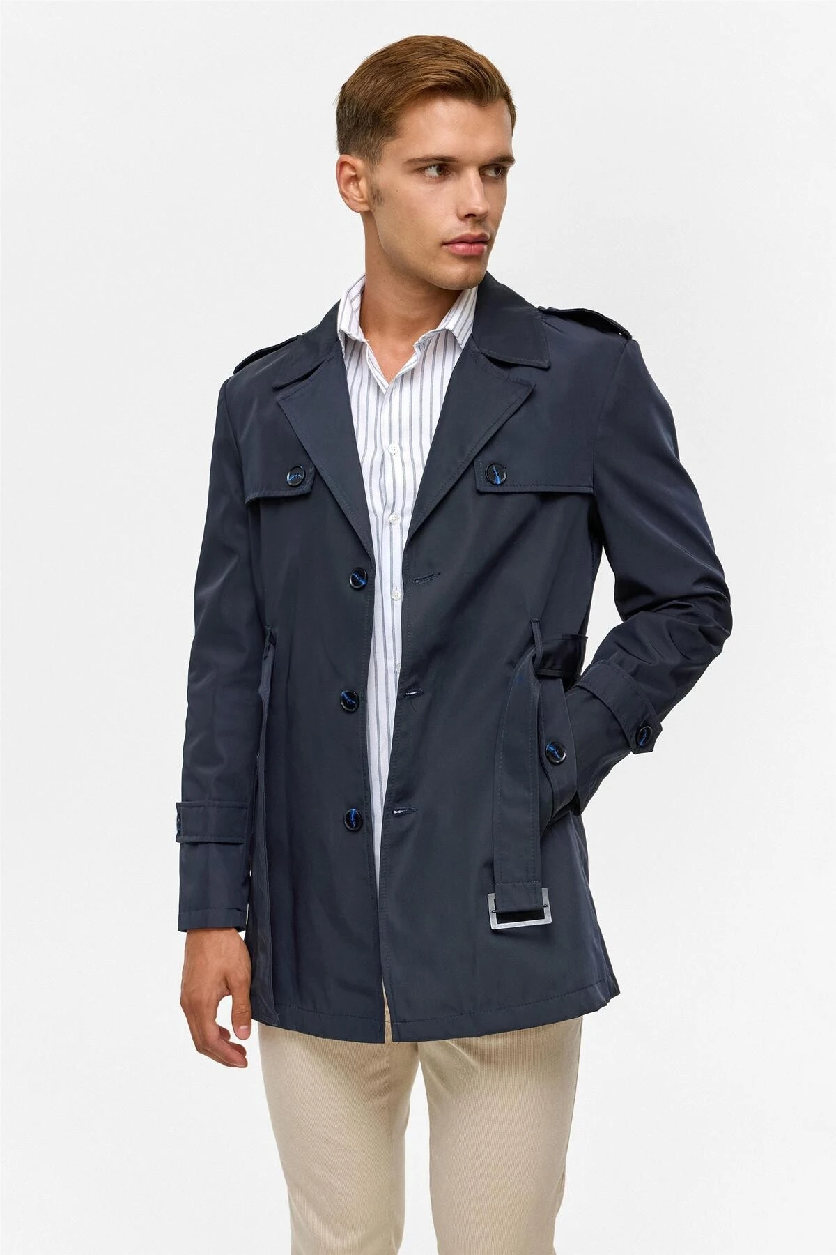 Lacivert Slim Düz Mont