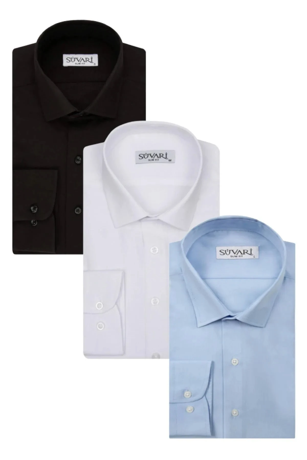 3'LÜ RAHAT KALIP ARMÜR DESENLİ GÖMLEK SETİ SİYAH-BEYAZ-MAVİ