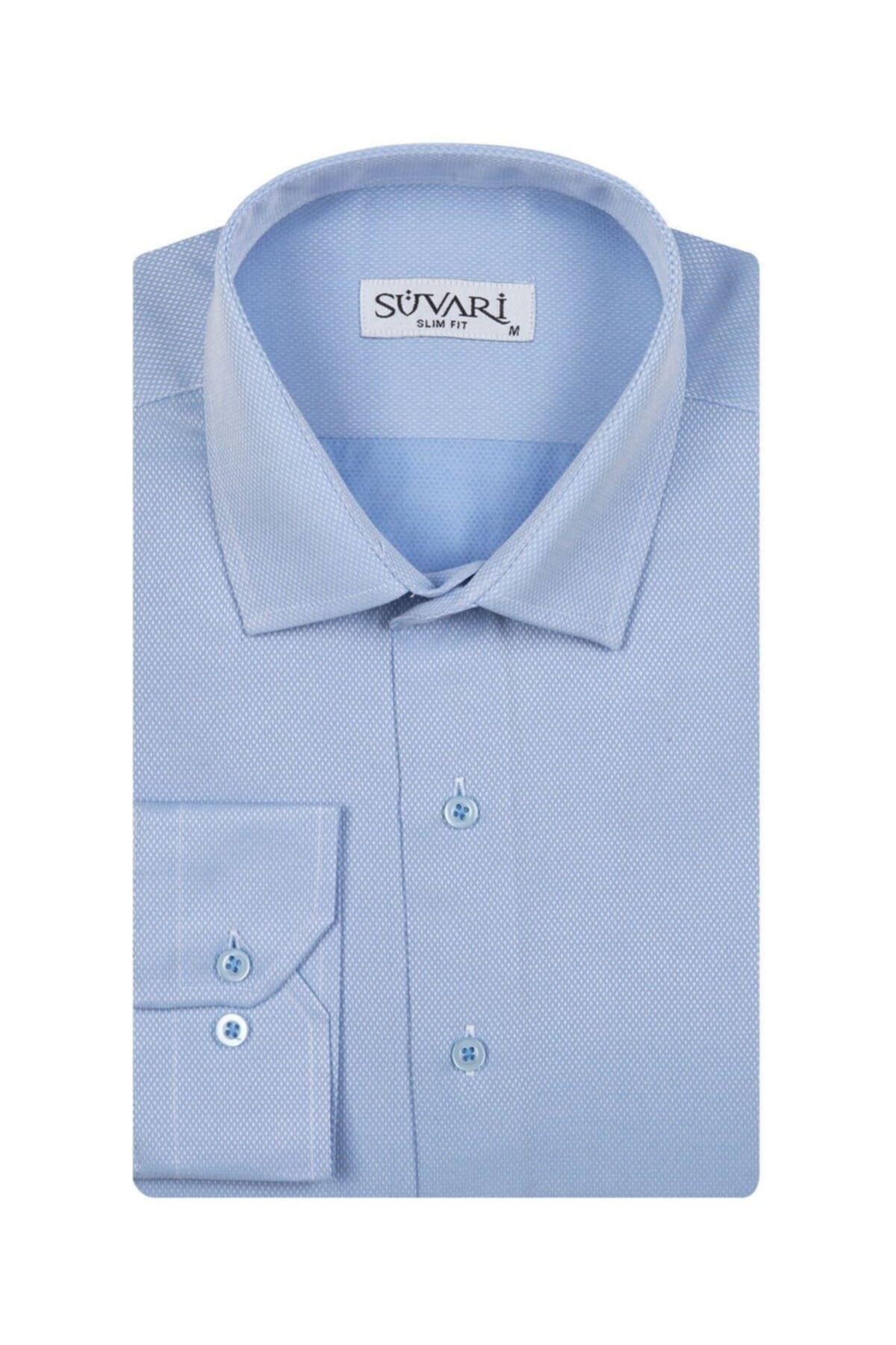 Slim Fit Armür Desenli Erkek Gömlek