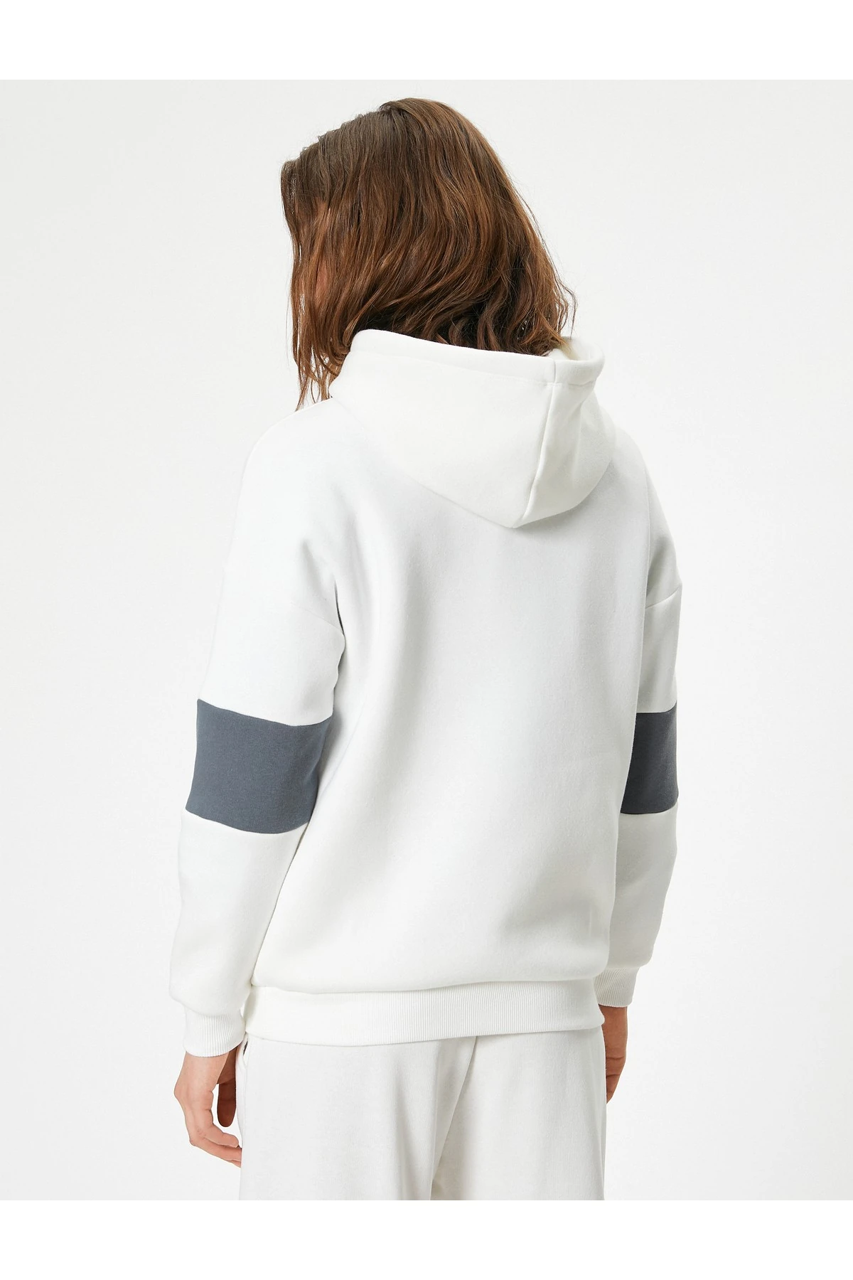 Şardonlu Oversize Kolej Baskılı Sweatshirt Kapüşonlu Renk Bloklu