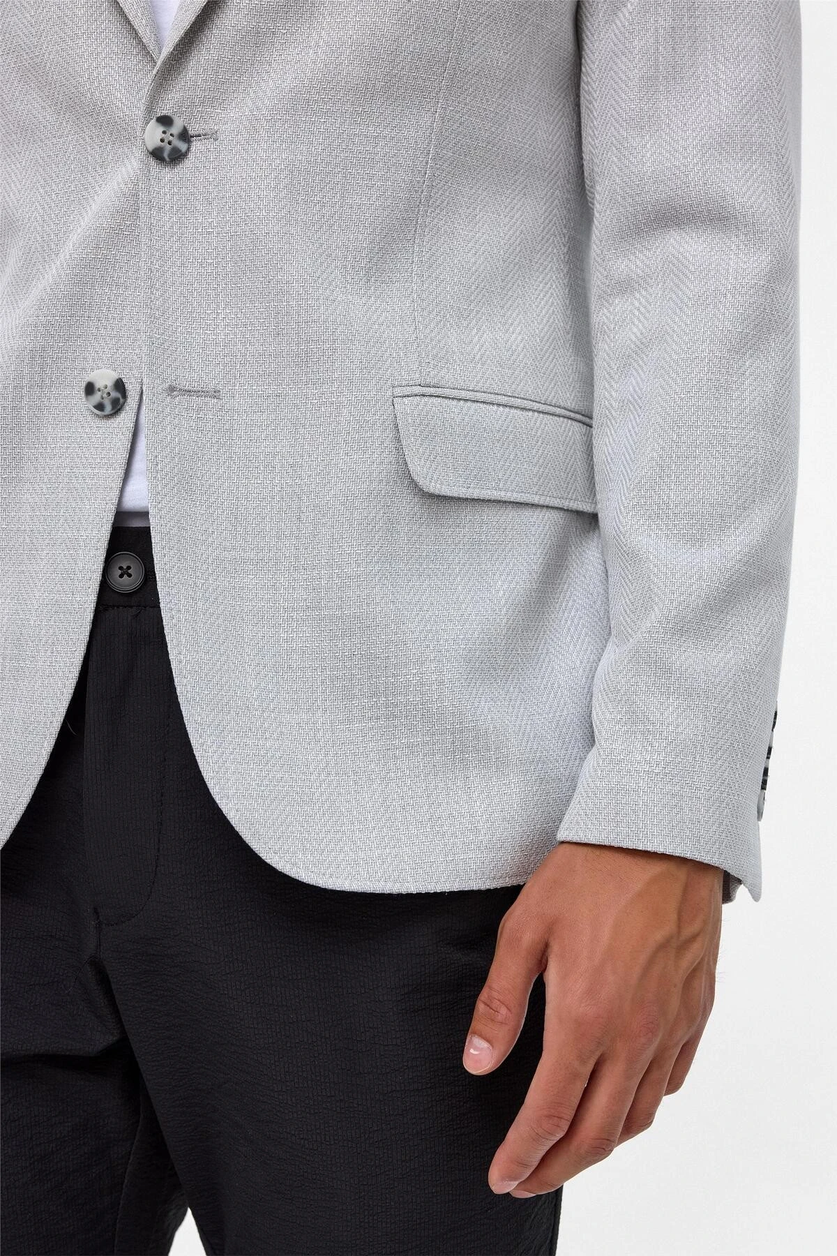 Gri Slim Desenli Mono Yaka 6 Drop Ceket