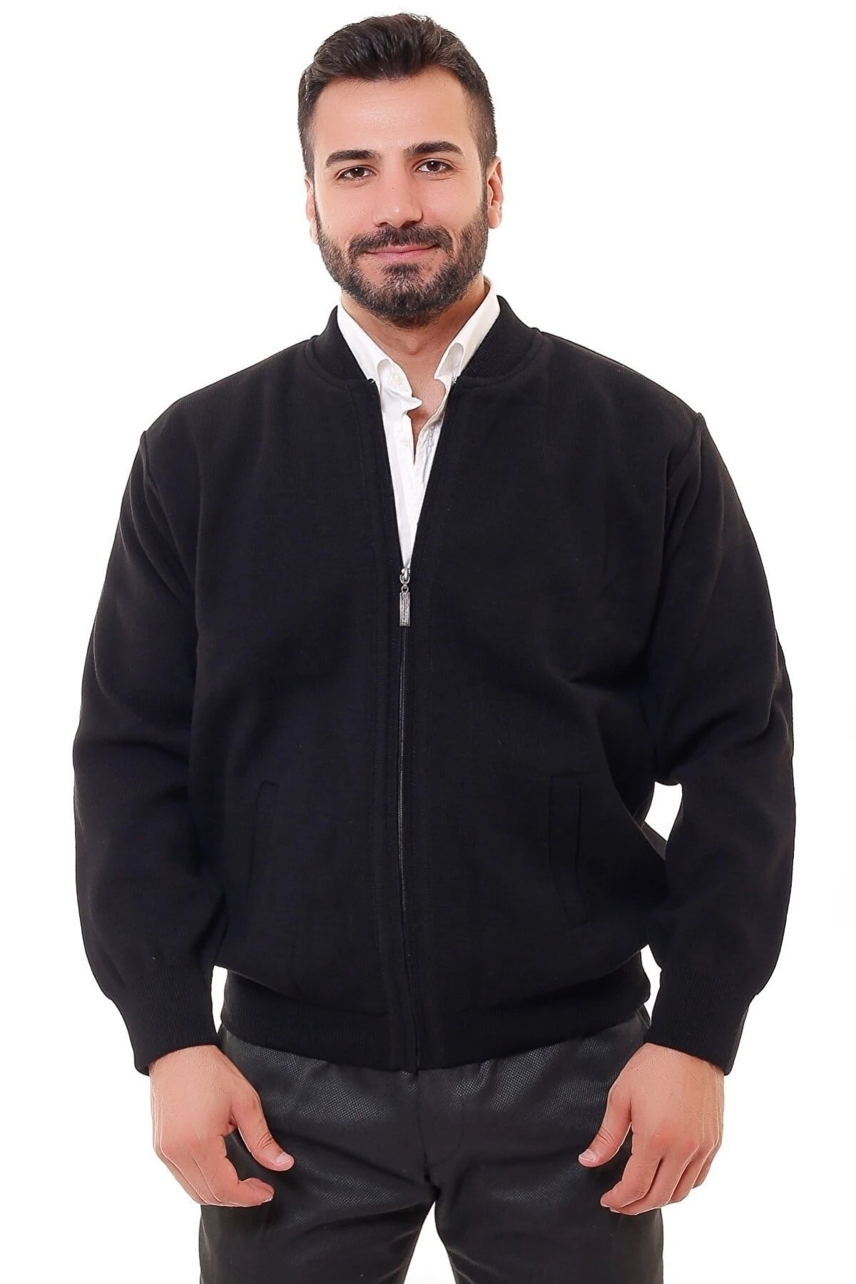 Bluesmoda Astarlı Cepli Farmuarlı Çelik Örme Ceket Hırka Lacivert