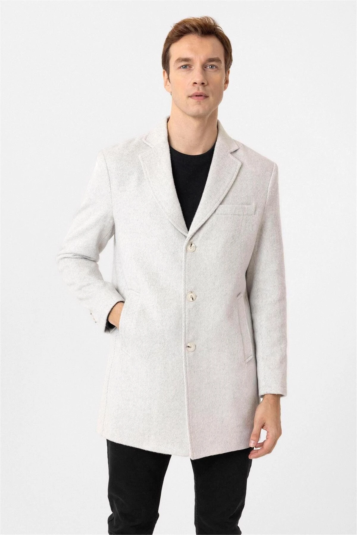 Gri Slim Desenli Mono Yaka Kaban