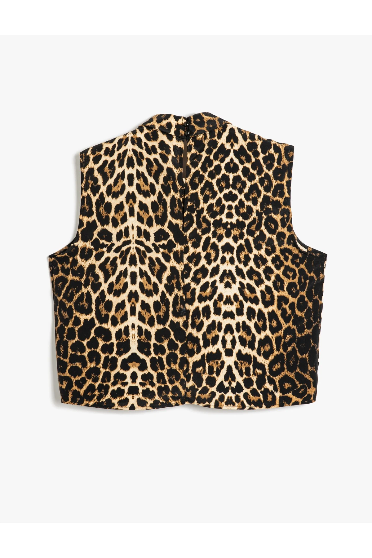 Dik Yaka Kolsuz Leopar Desenli Bluz