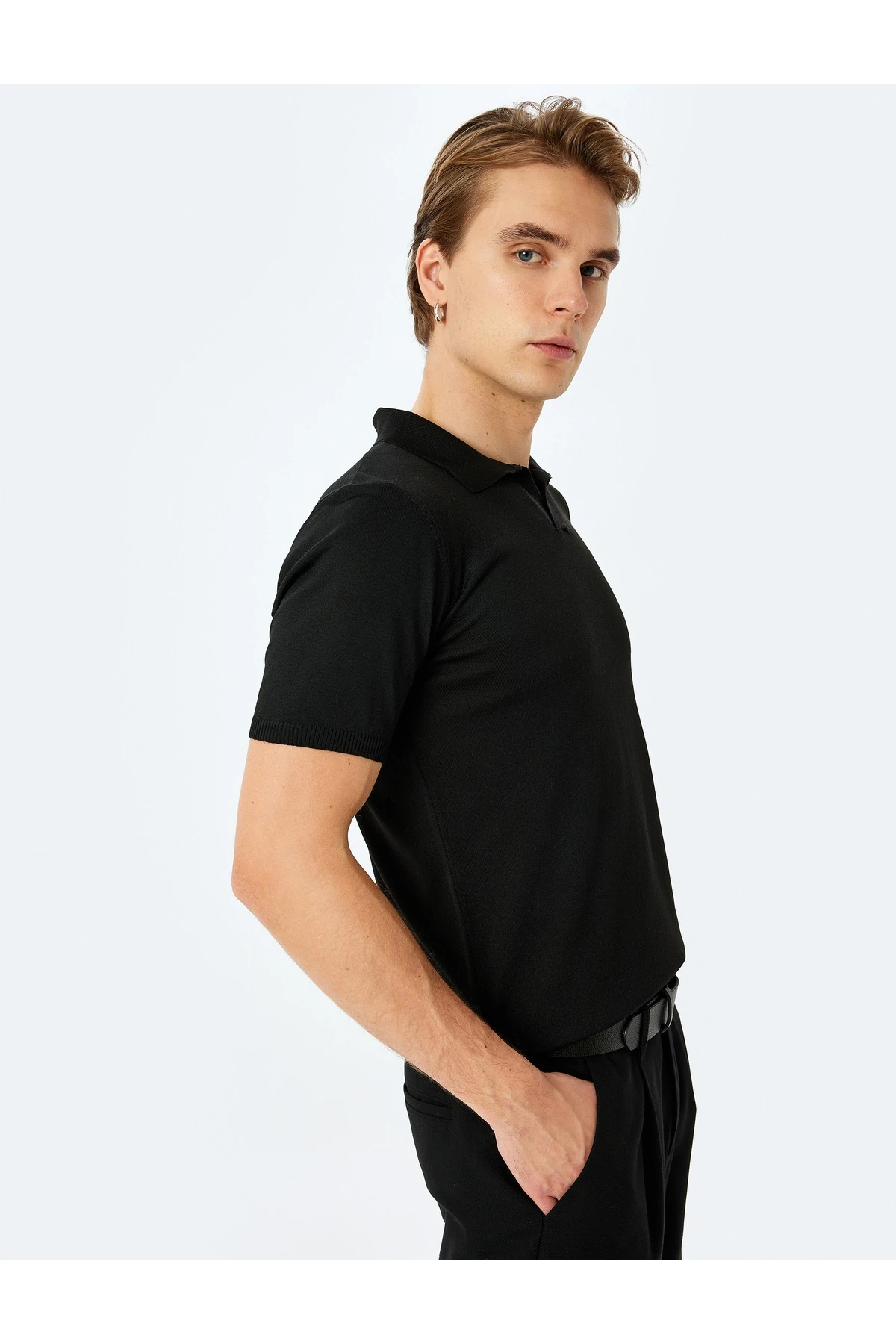 Slim Fit Polo Yaka Kısa Kollu Triko Kazak