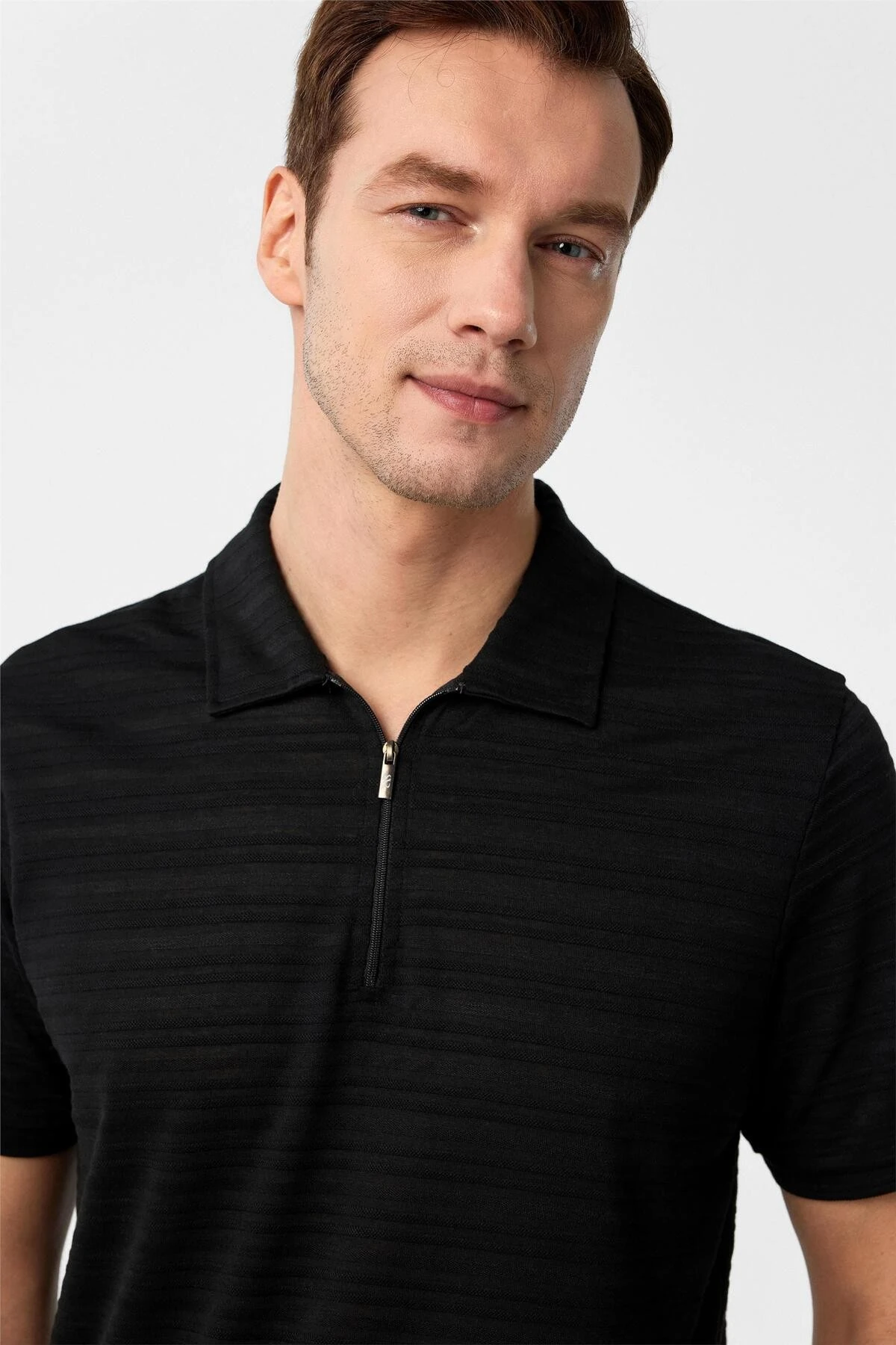 Siyah Slim Fitilli Polo Yaka Tişört