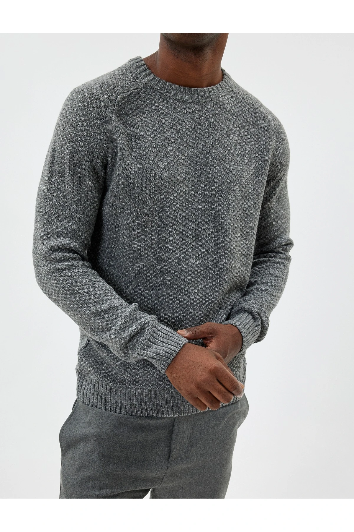 Kışlık Triko Kazak Basic Bisiklet Yaka Dokulu Uzun Kollu