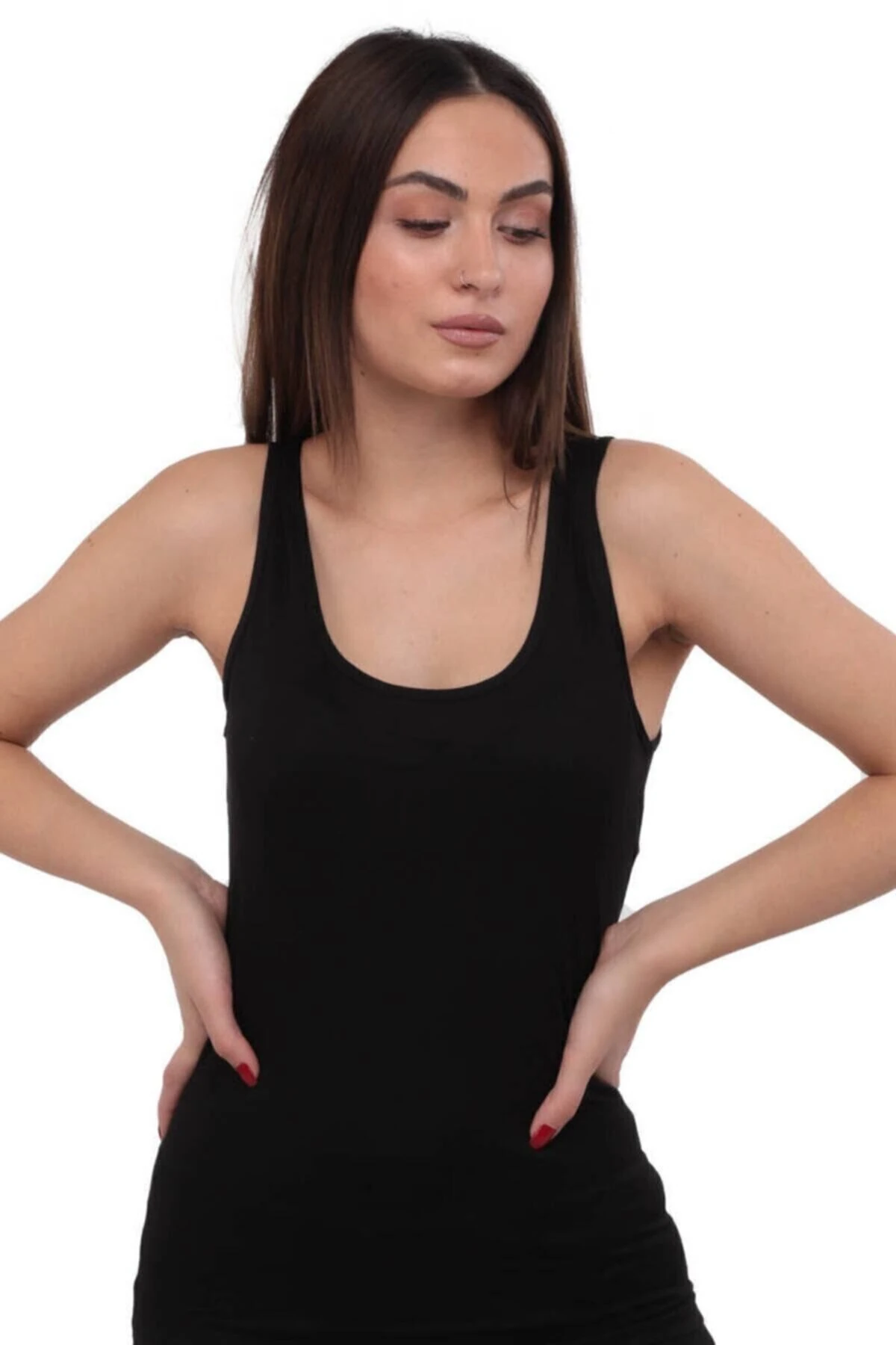 Kadın Siyah Modal Elastan Likralı Pamuklu Geniş Askılı Atlet