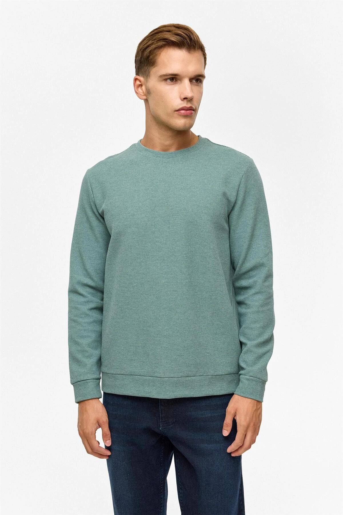 Gri Regular Düz Bisiklet Yaka Sweatshirt