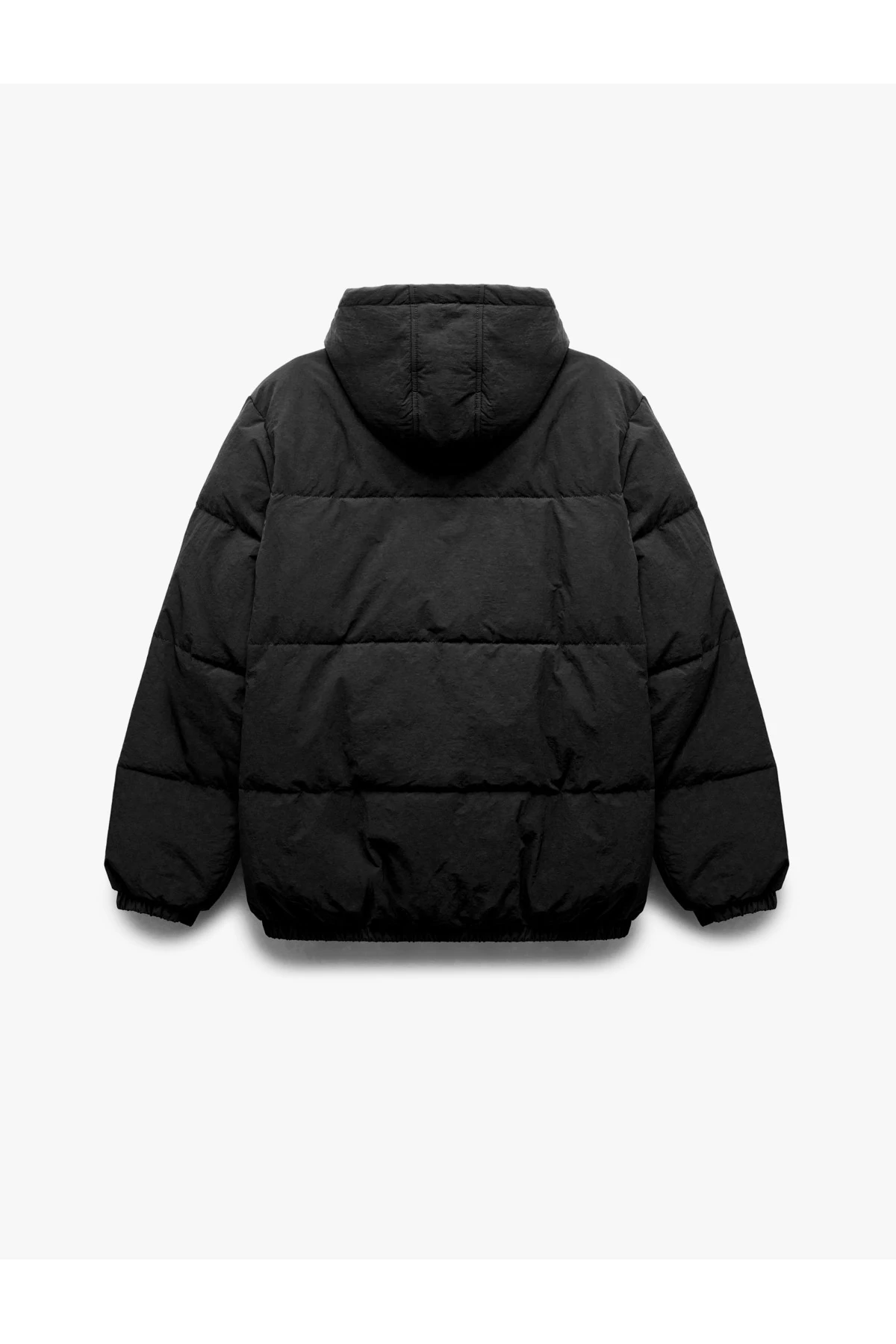 Uzun Kollu Cep Detaylı Fermuarlı Kapşonlu Kışlık Şişme Mont