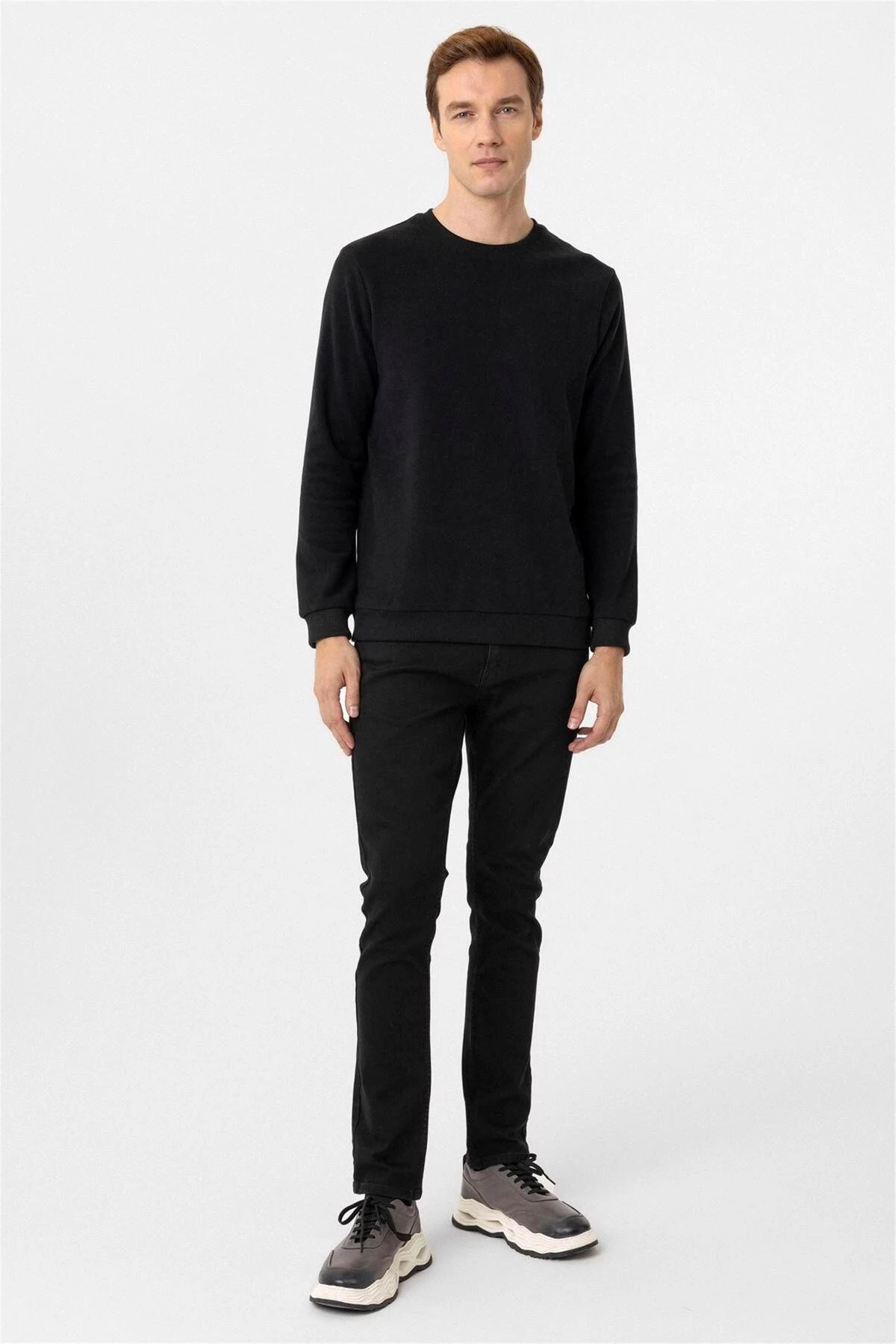 Lacivert Regular Düz Bisiklet Yaka Triko