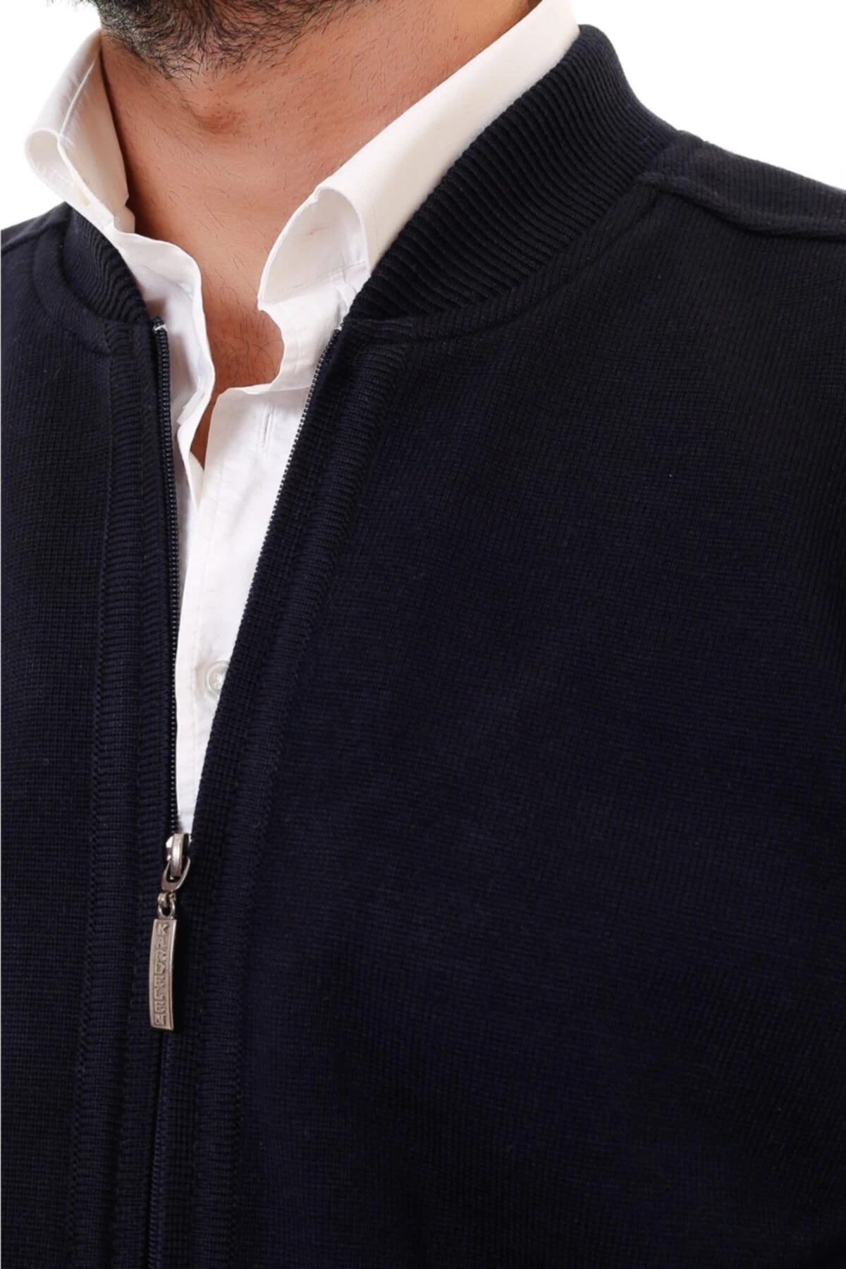 Erkek Lacivert Astarlı Çelik Örgü Hırka Düzastarlı1