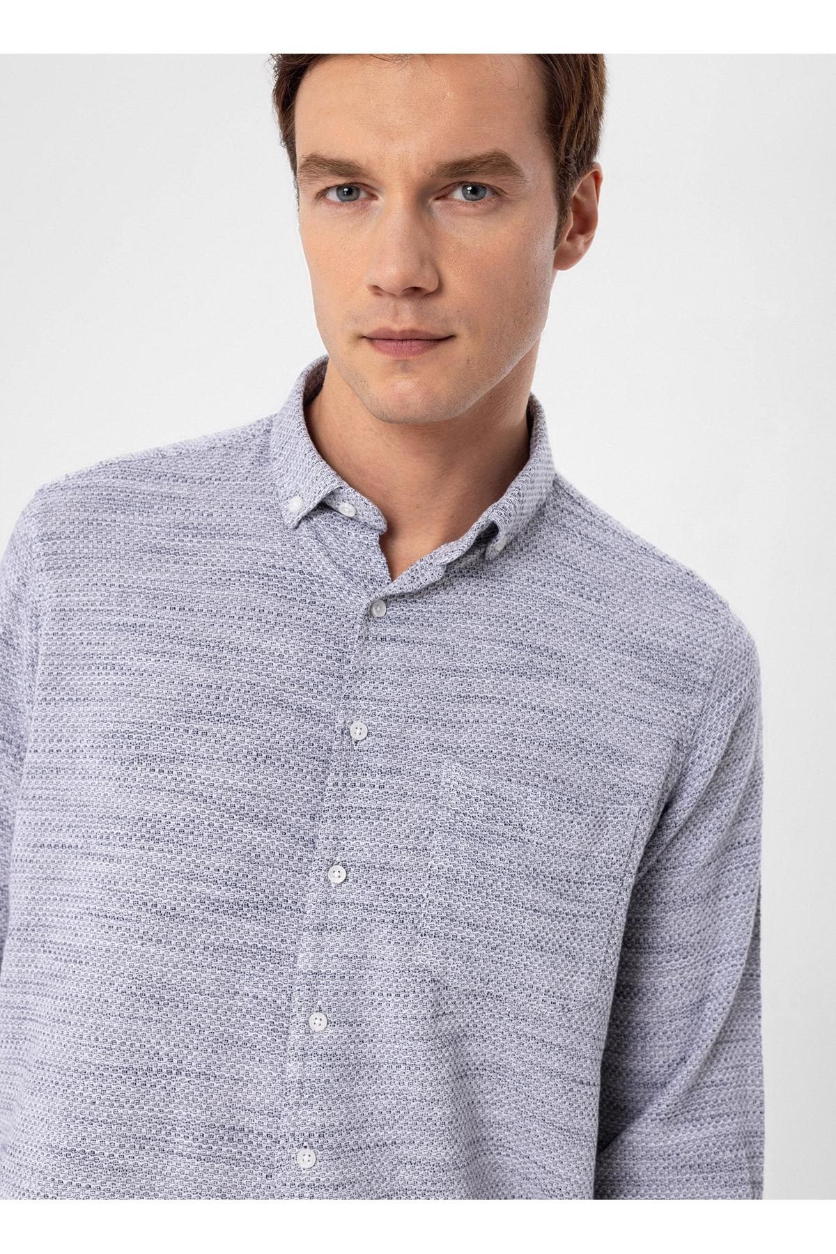 Süvari Regular Fit Düğmeli Yaka Düz Lacivert Erkek Gömlek GM1008300078