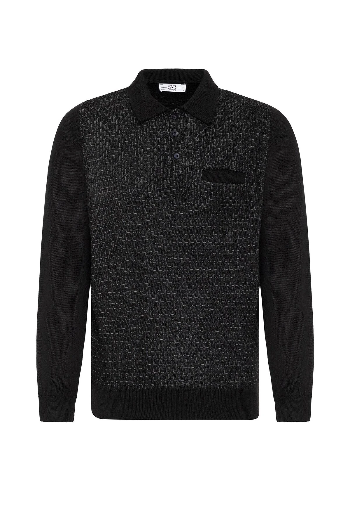 Regular Kalıp Desenli Polo Yaka Yünlü Triko Kazak