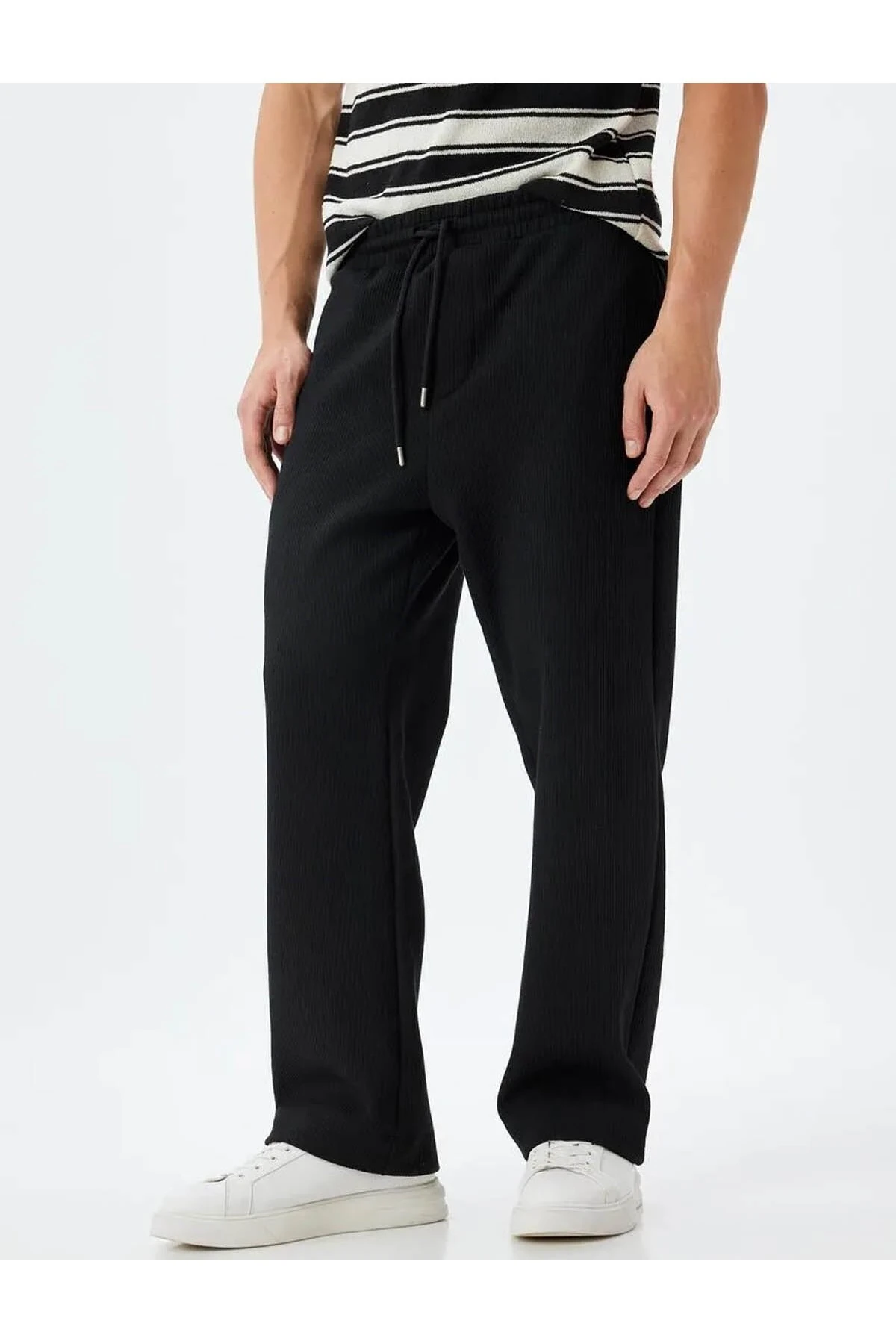 Bağcıklı Cep Detaylı Siyah Erkek Eşofman Altı 5WAM40027MK