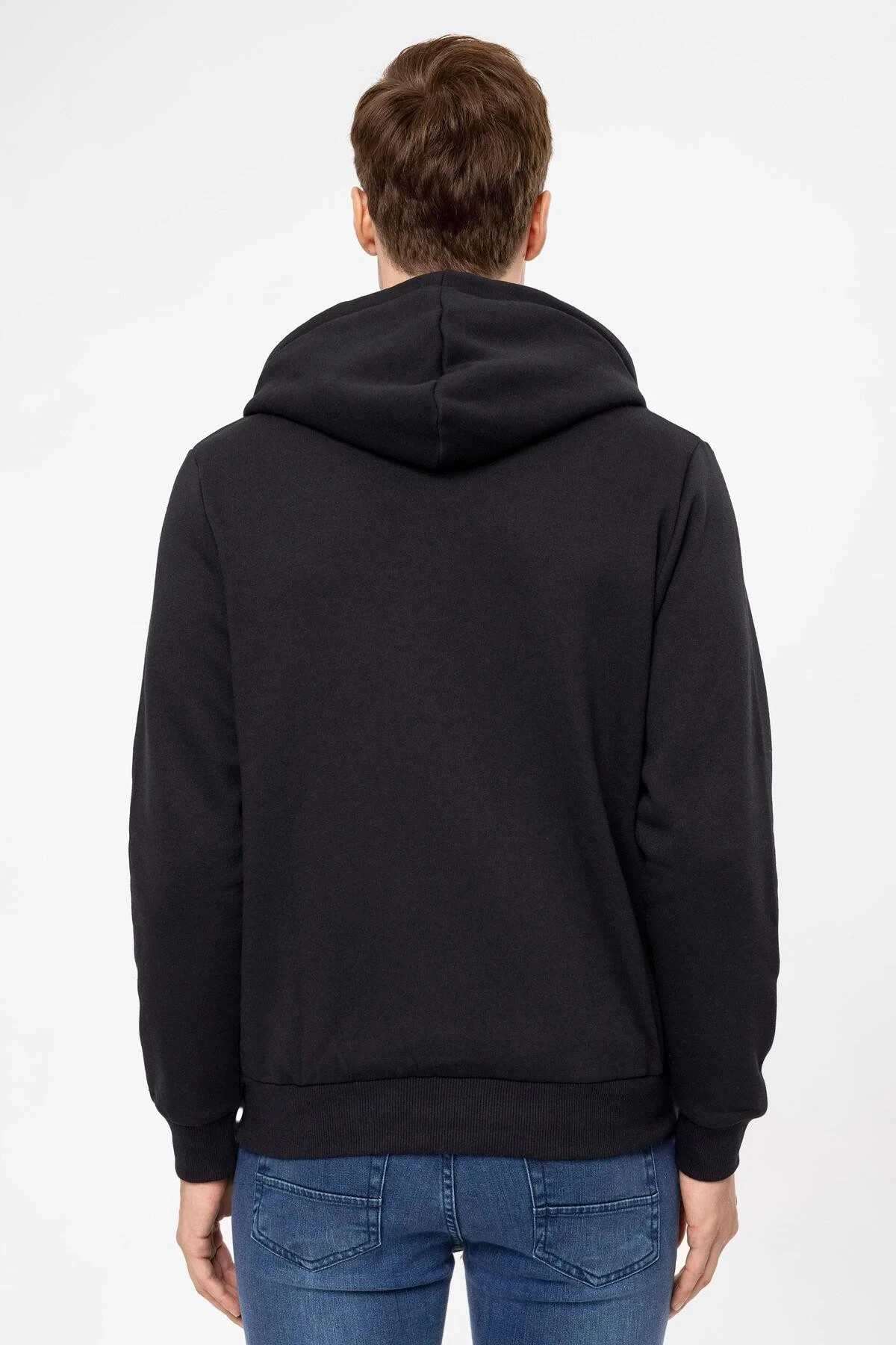 Süvari Kapüşonlu Fermuarlı Yaka Regular Kalıp Düz Lacivert Sweatshirt